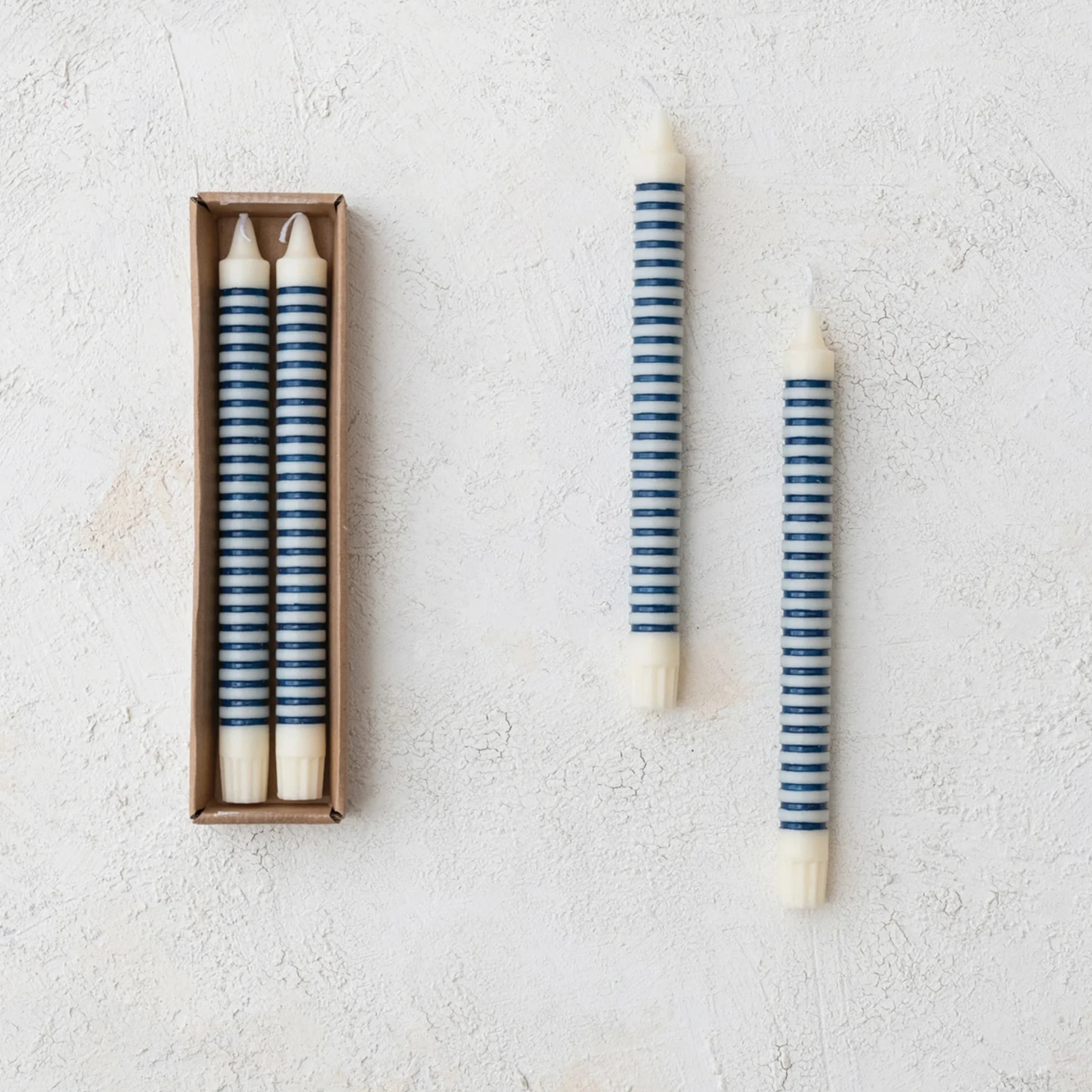 Blue Striped Unscented Taper Candles