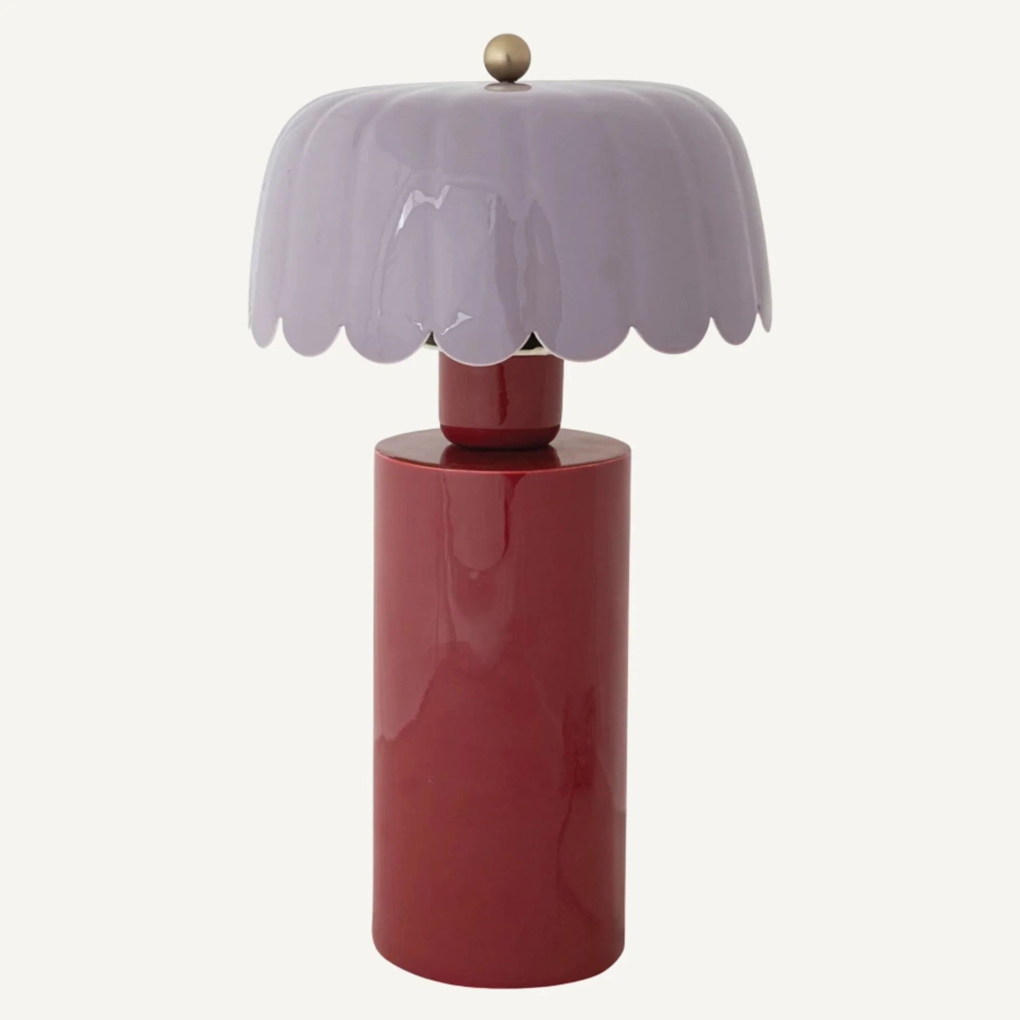 Enameled Metal Table Lamp with Scalloped Shade