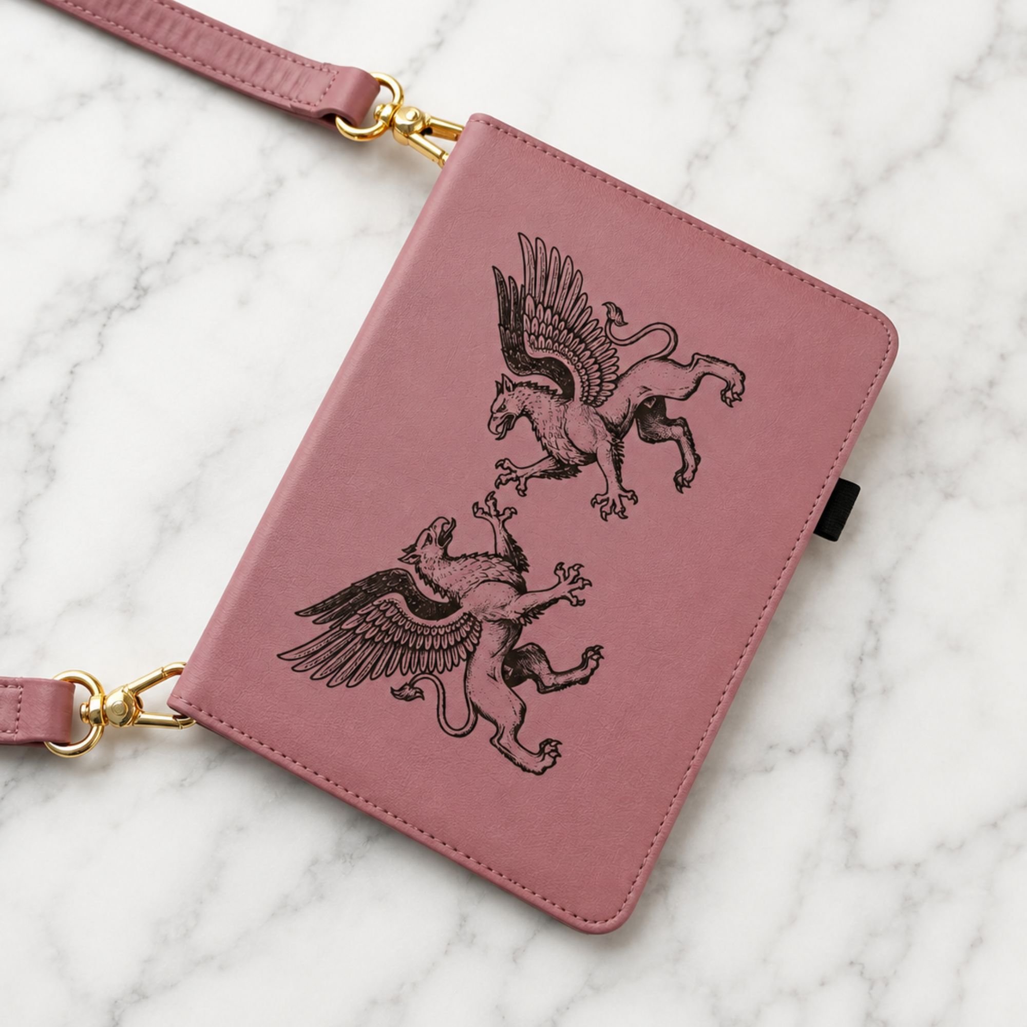 GRIFFIN DUEL | The Kindle Purse | Engraved Faux Leather | Crossbody E-Reader Case