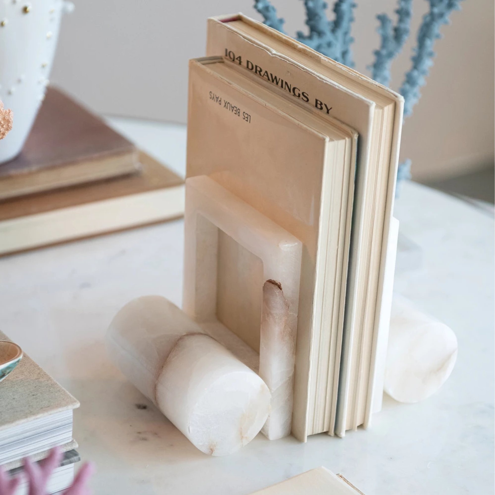 Alabaster Bookends with Cut-Outs Set