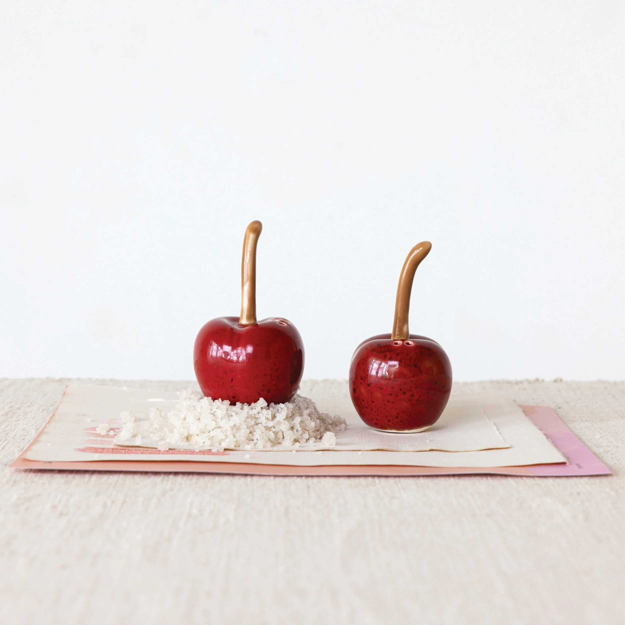 Stoneware Cherry Salt + Pepper Shaker Set