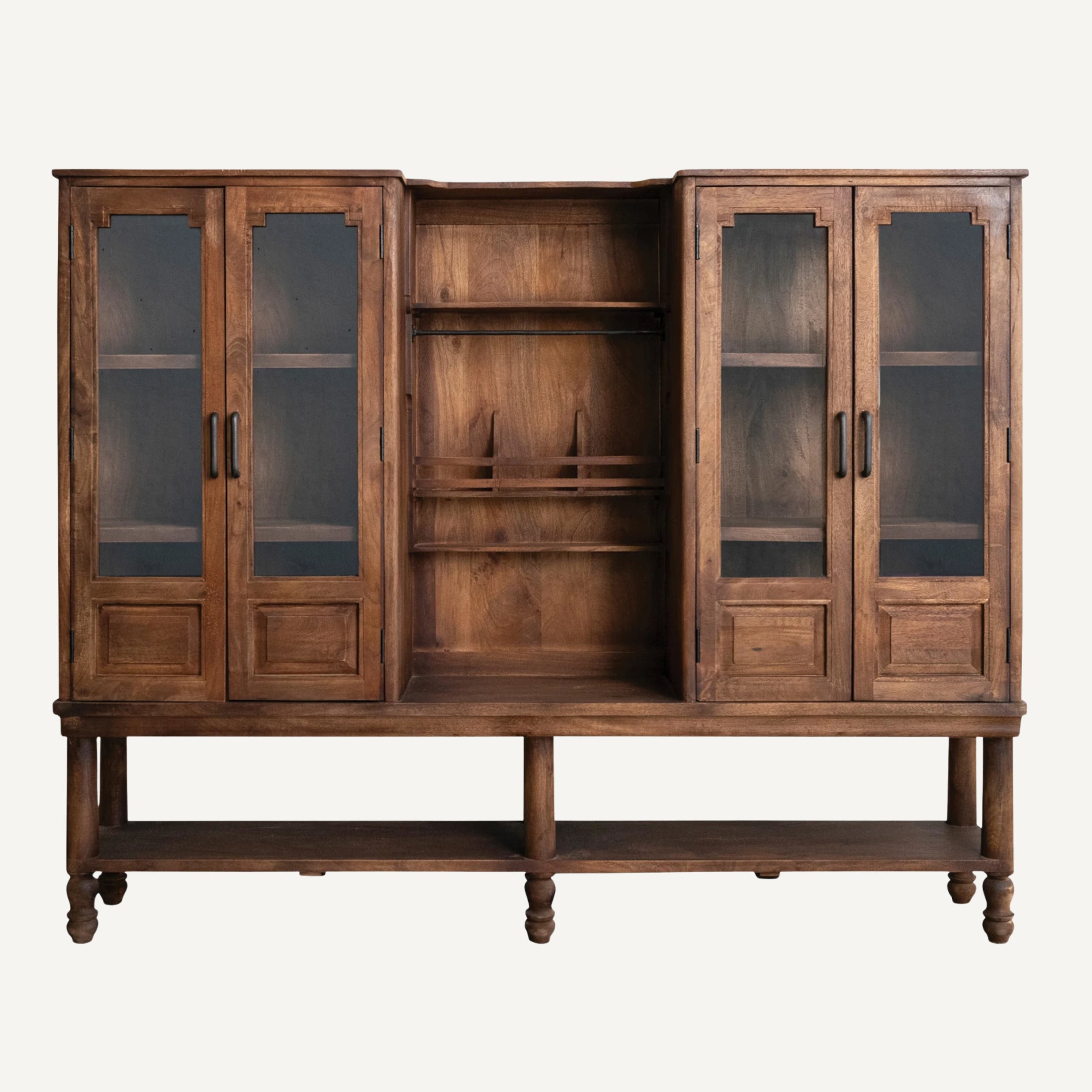 Mango Wood Cabinet with 4 Glass Doors (Pickup Only)