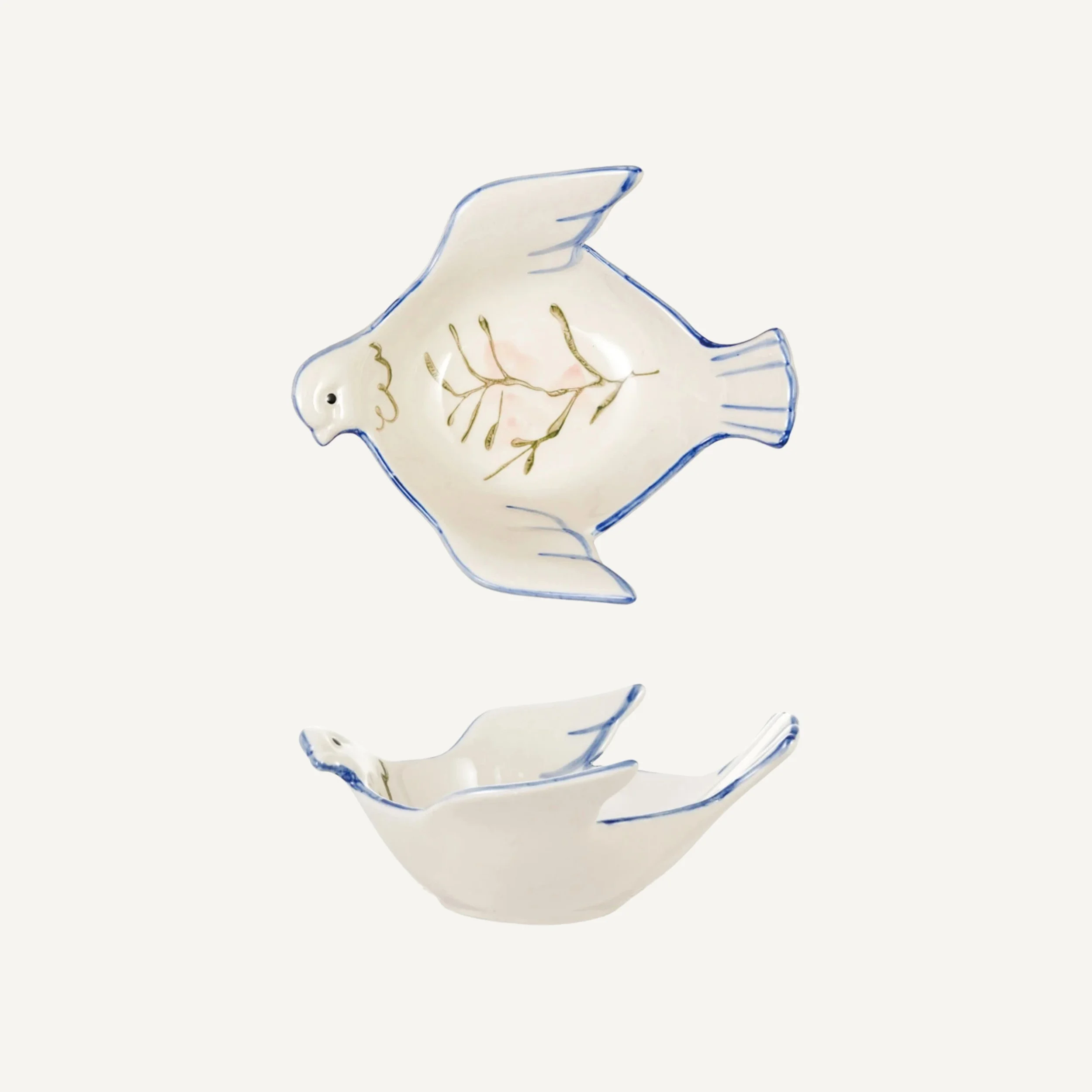 Hand Painted Stoneware Dove Shaped Bowl