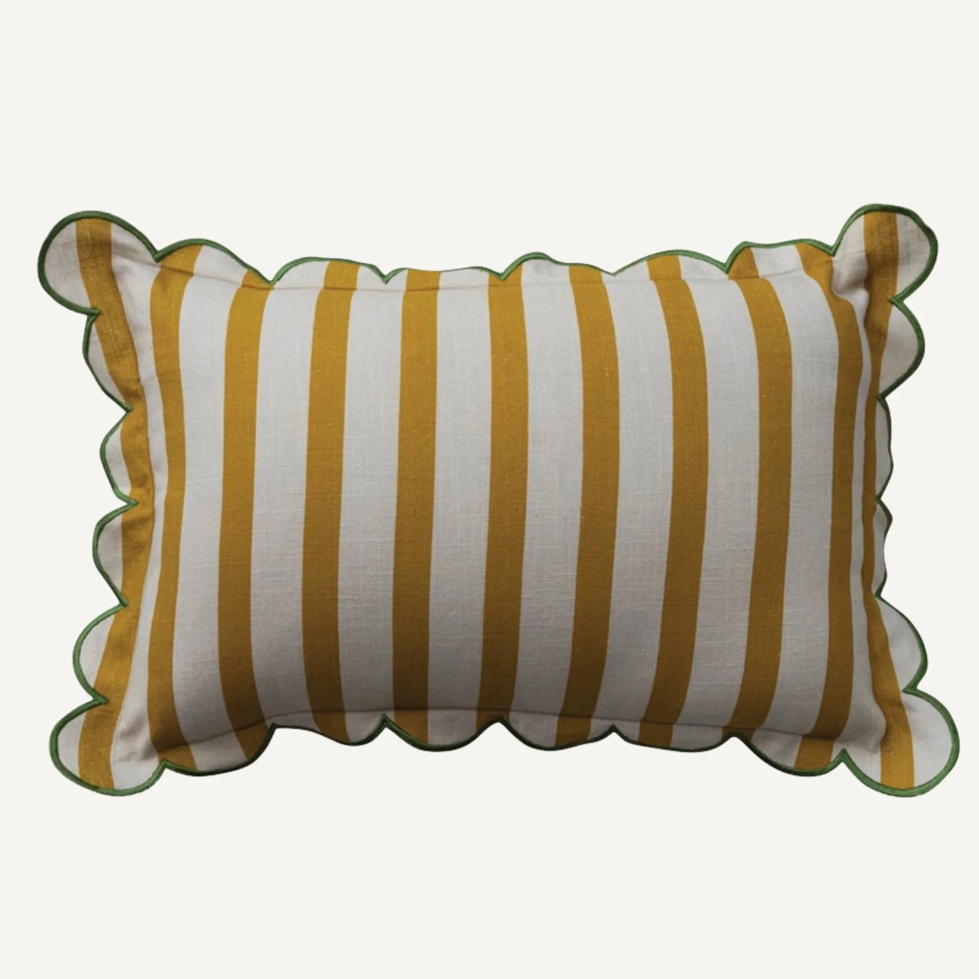 Cotton Striped Lumbar Pillow with Scalloped Flange