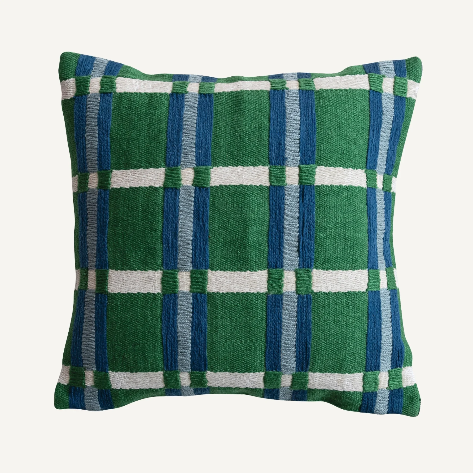 Embroidered Plaid Square Throw Pillow