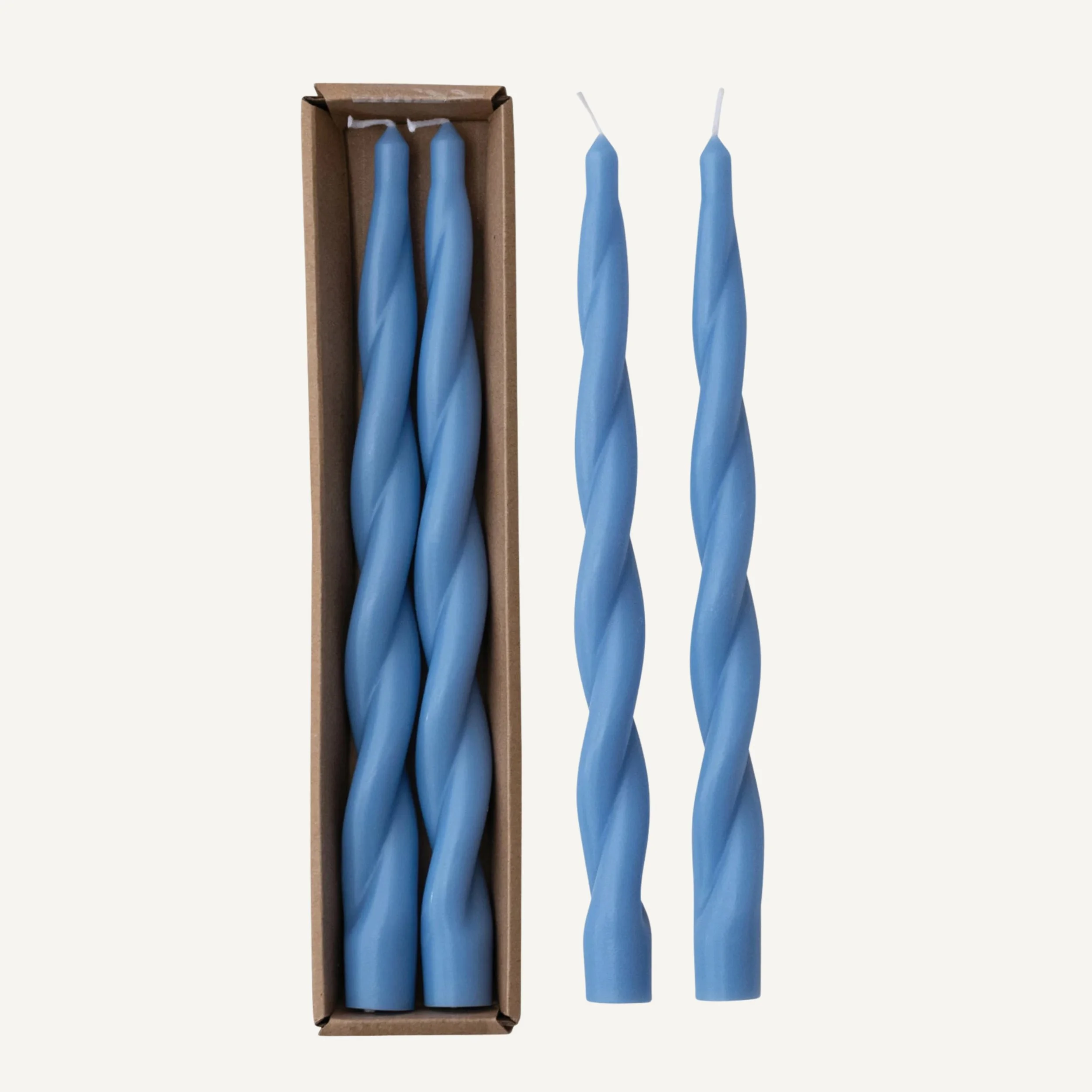 Blue Unscented Twisted Taper Candles in Box