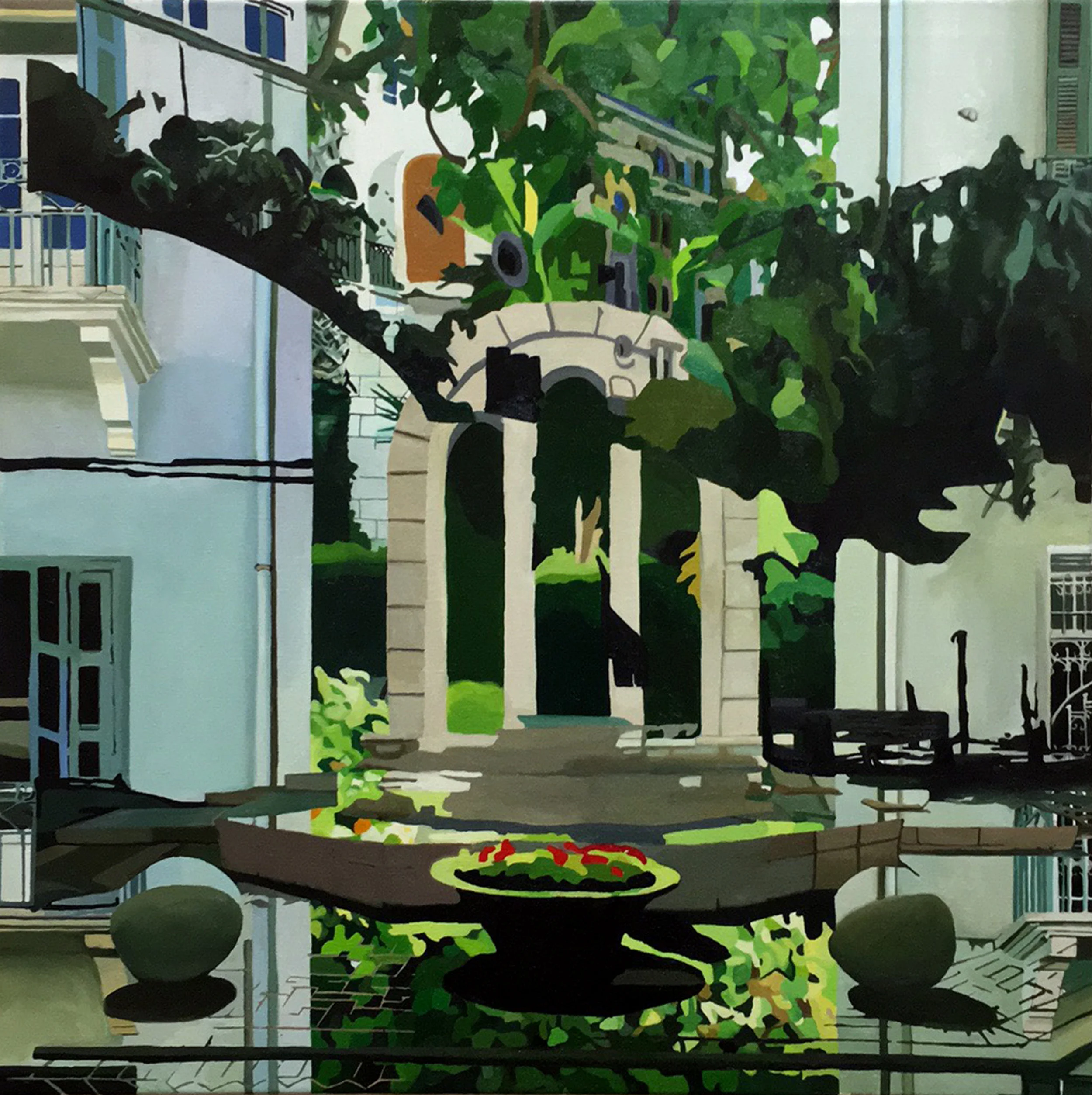 Interior/Exterior #4 Park, 2017, Oil on Canvas, 24 x 24 x 1 1/2 inches