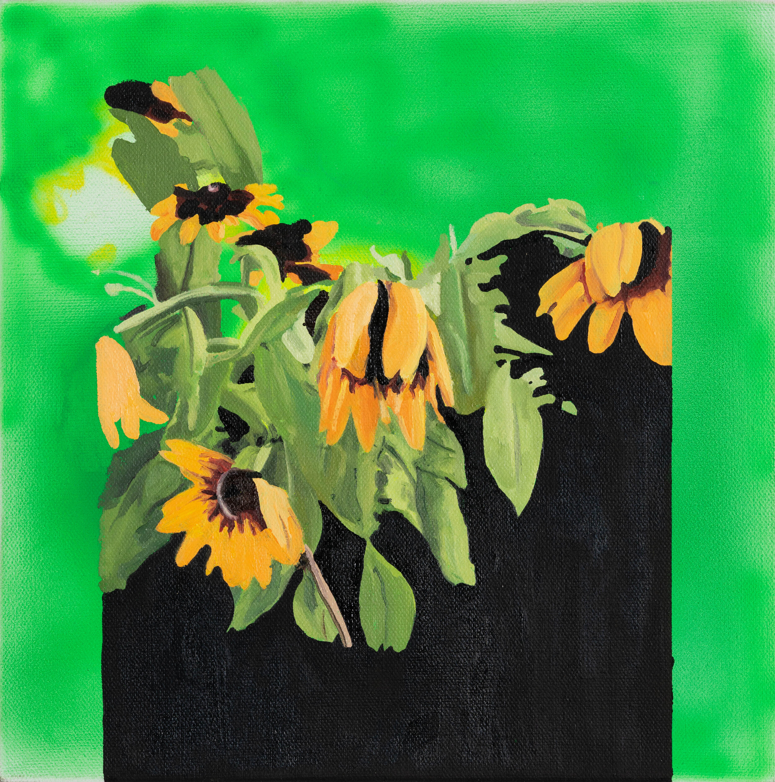 Interior/Exterior Sunflower, 2019, Oil on Canvas, 12 x 12 x 1 1/2 inches