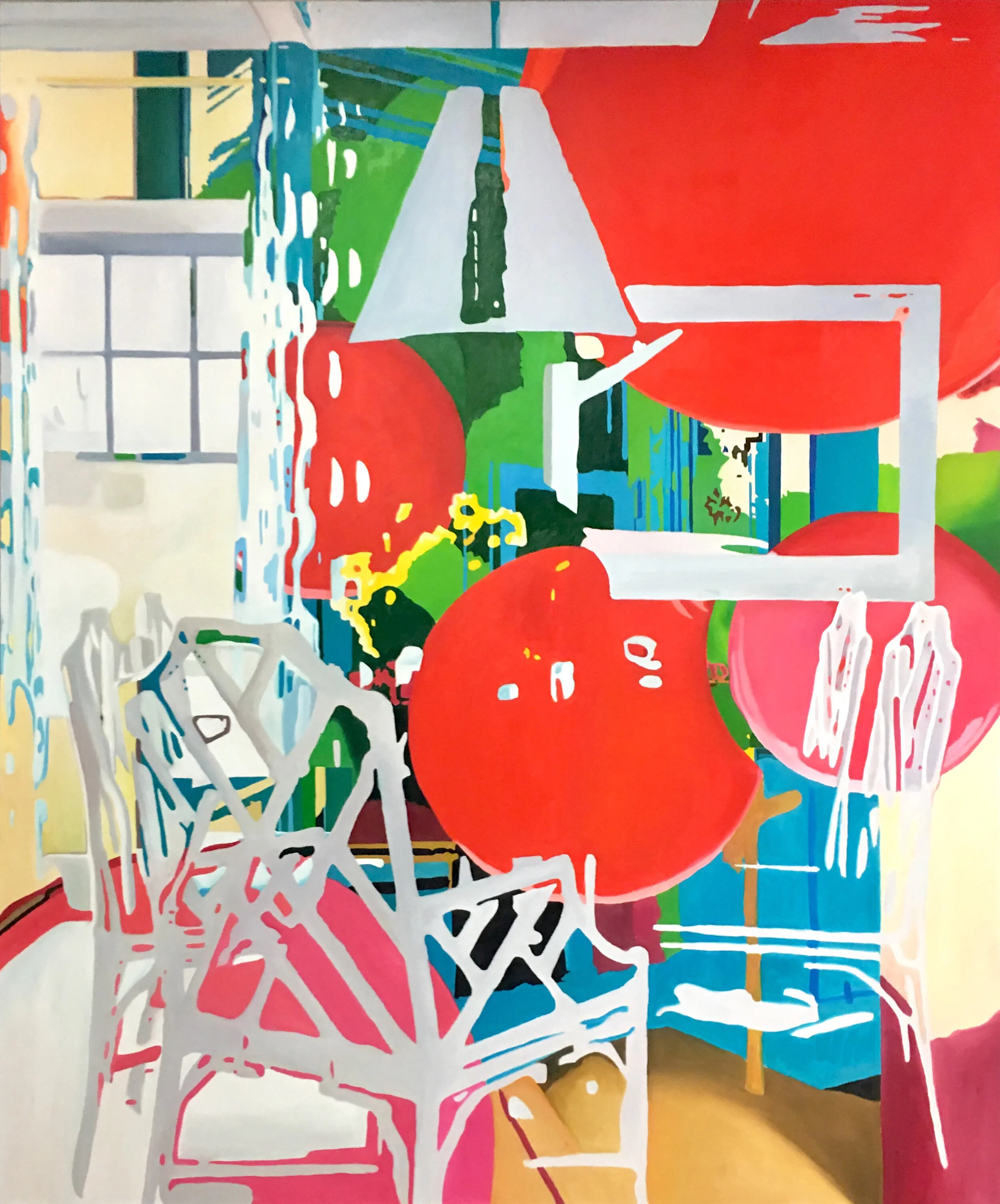 Interior/Exterior Red in Blue, 2017, Oil on Canvas, 60 x 72 x 1 1/2 inches