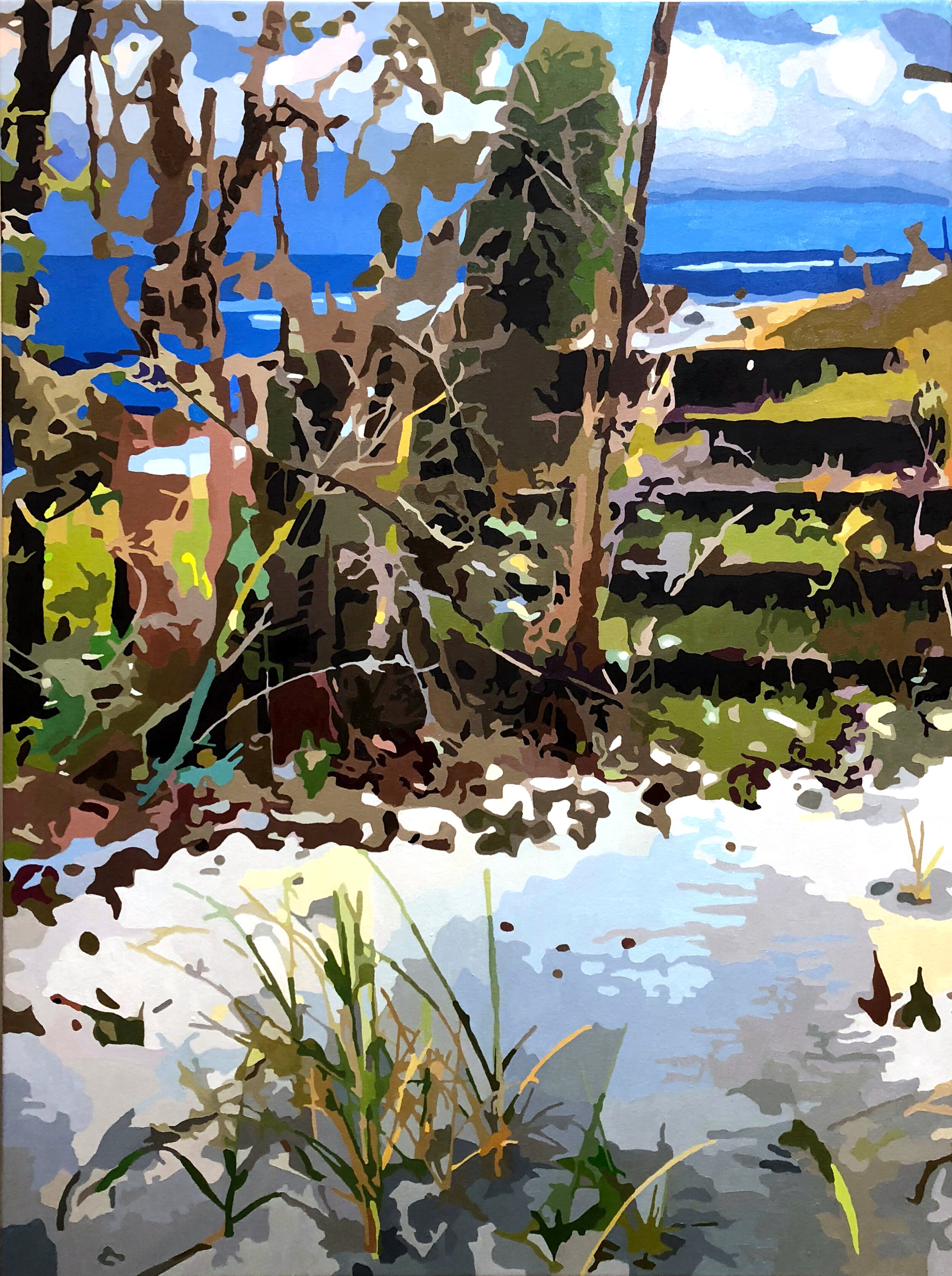 Interior/Exterior Seashore (Ain't No Crystal Stair), 2018, Oil on Canvas, 30 x 40 x 1 1/2 inches