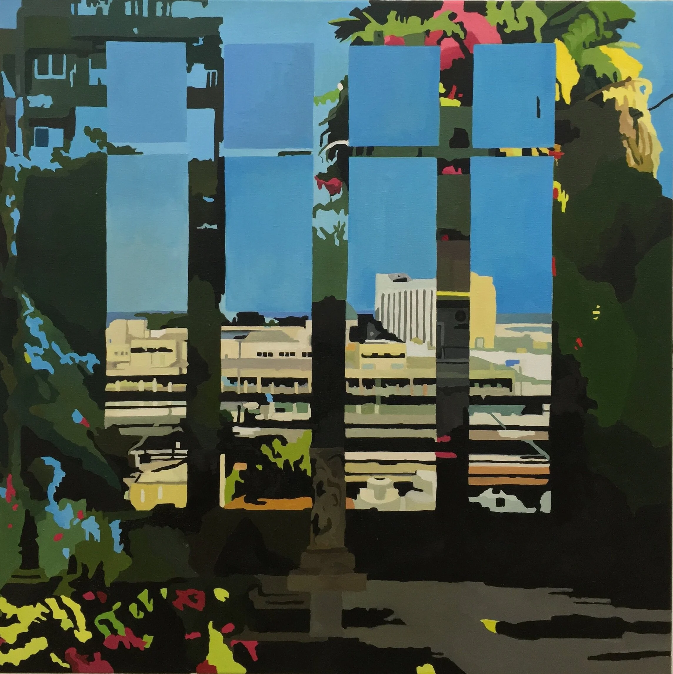 INTERIOR/EXTERIOR #2 BREEZE, 2016, OIL ON CANVAS, 24 X 24 X 1 1/2 INCHES