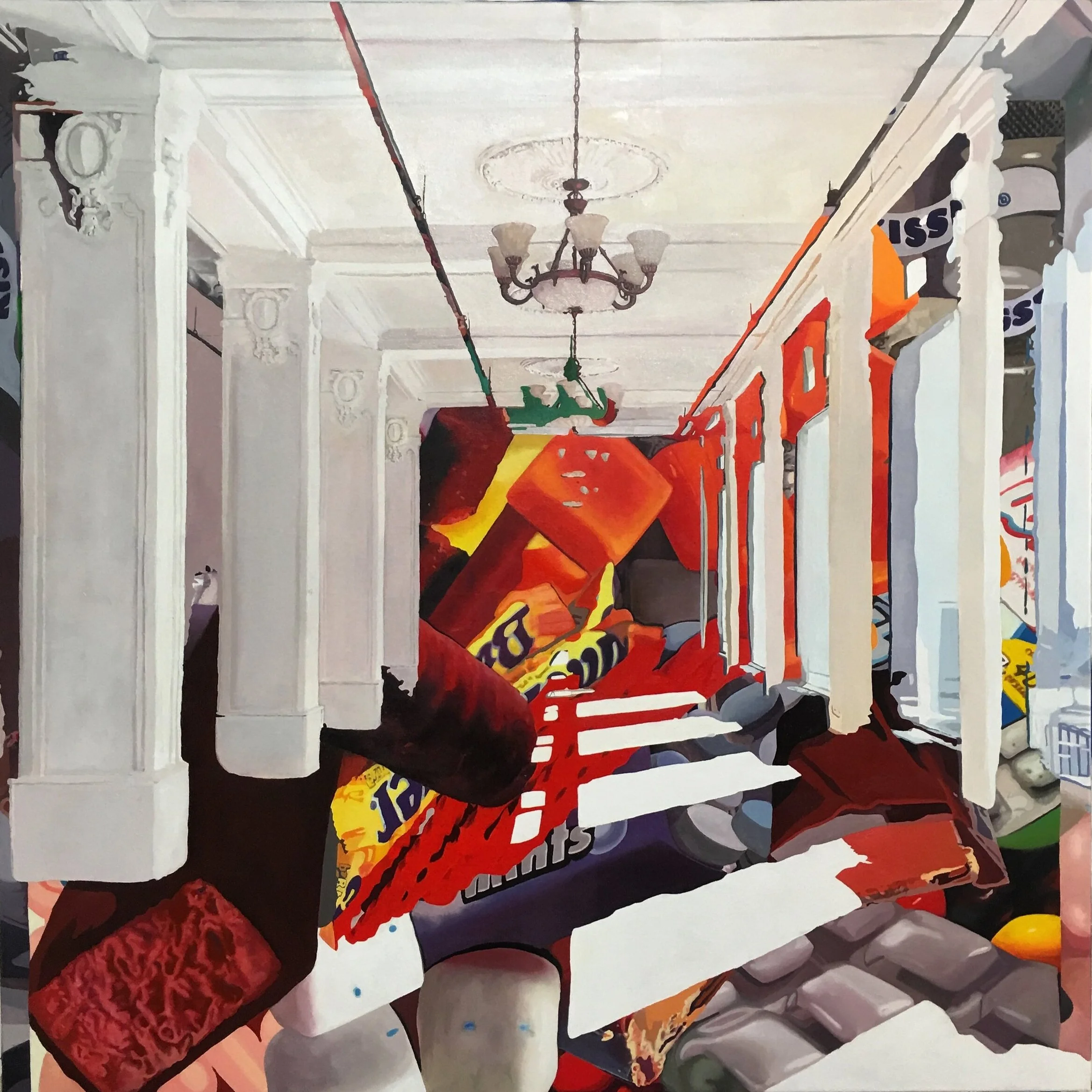 INTERIOR WITH CEILING, 2016, OIL ON CANVAS, 36 X 36 X 2 1/2 INCHES