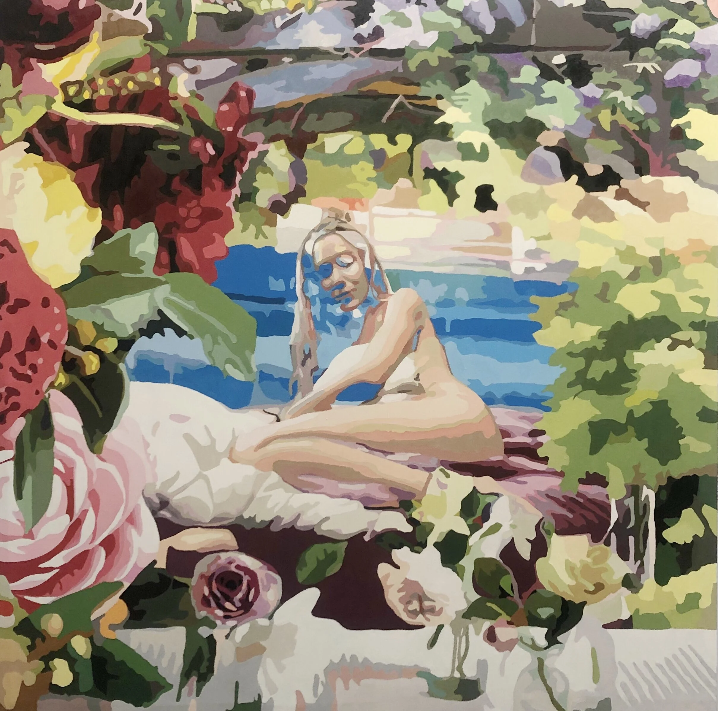 Interior/Exterior Flora, 2020, Oil on canvas, 48 x 48 x 1 1/2 inches