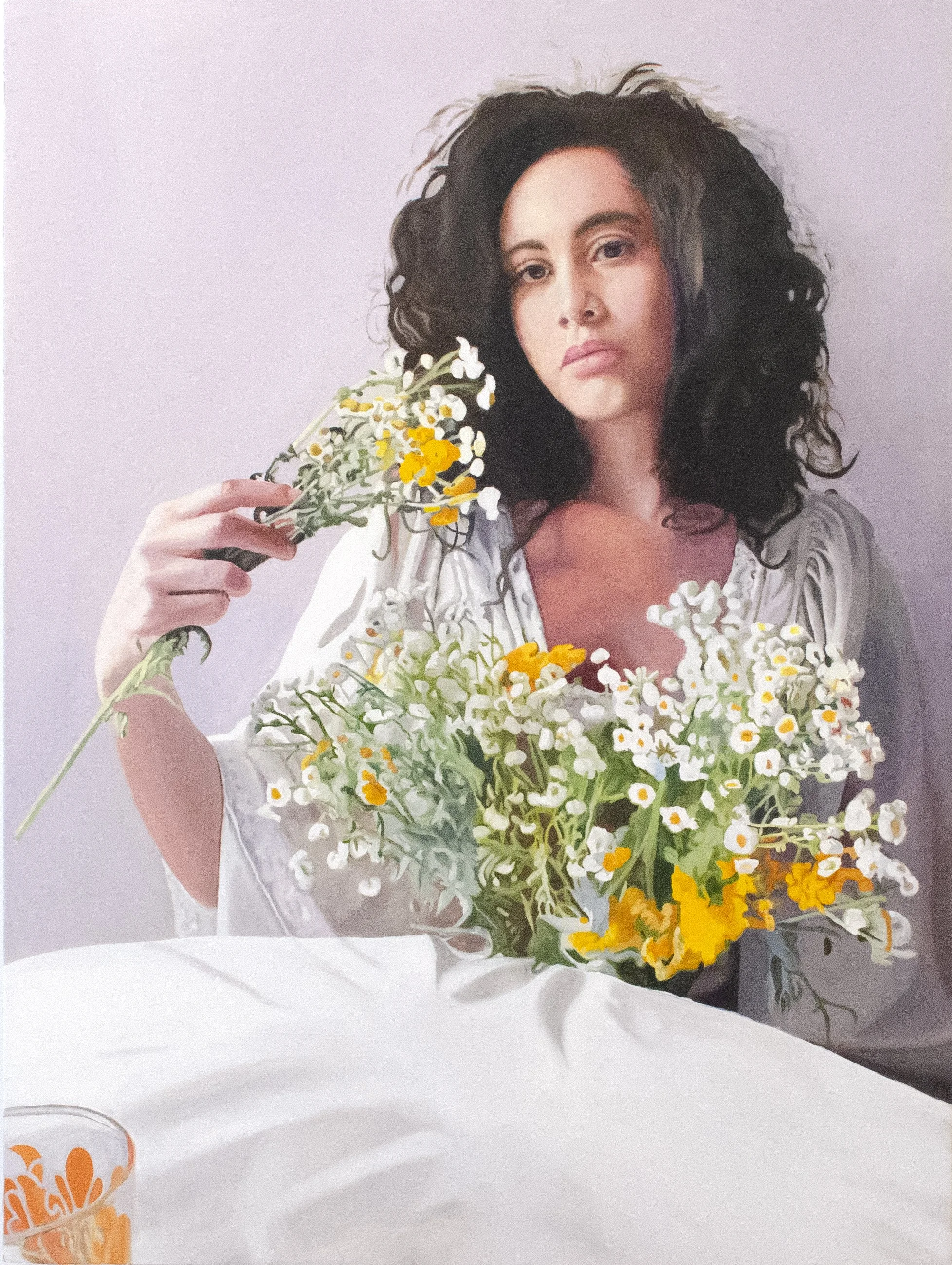 Woman With Flowers (For Breonna), 2021, oil on linen, 30 x 40 x 1 1/2 inches