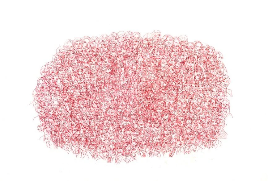 ~ pencil drawing of every student in my graduating class from high school.