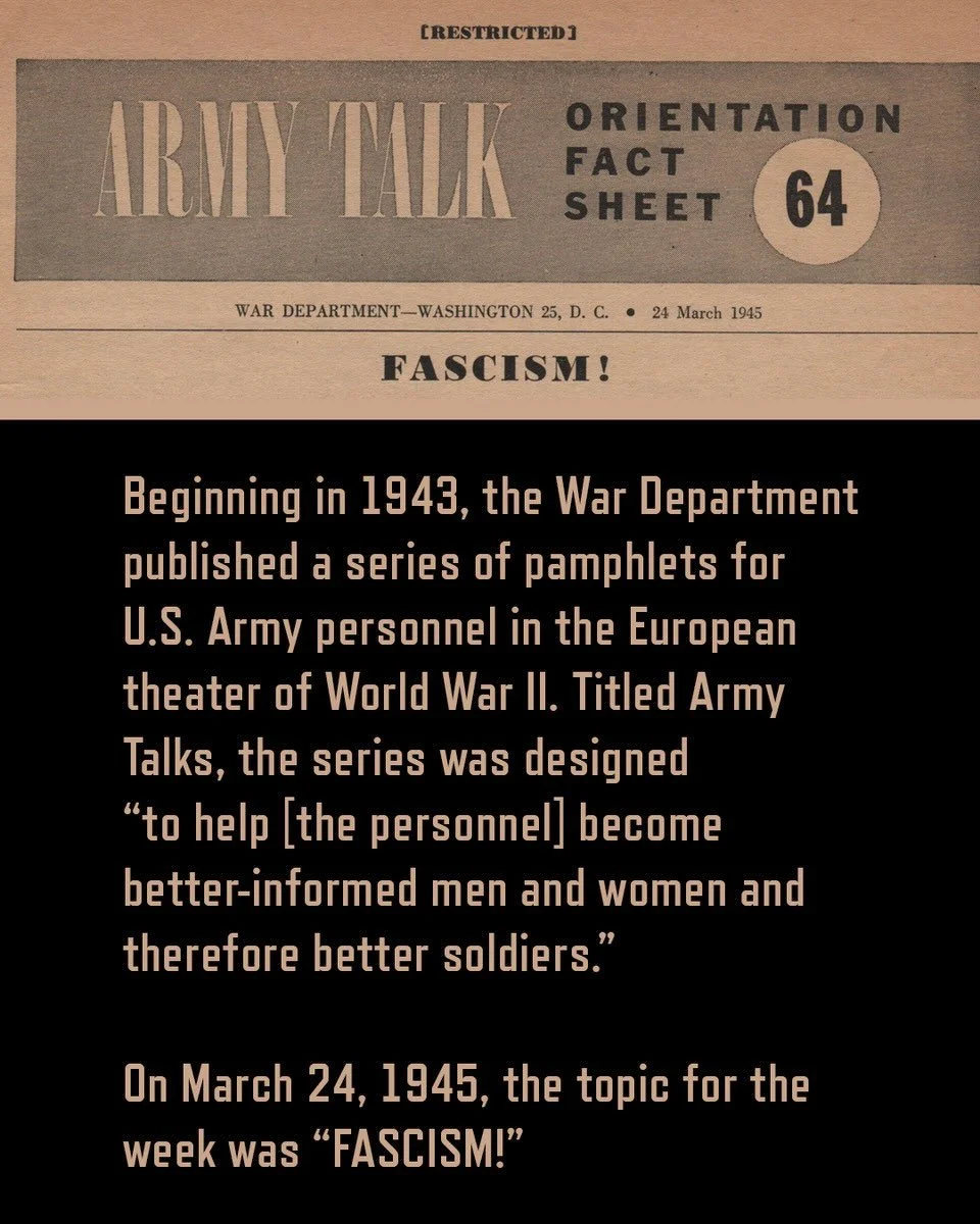 Beginning in 1943, the War Department published a series of pamphlets for U.S. Army personnel in the European theater of World War II. Titled Army Talks, the series was designed &ldquo;to help [the personnel] become
better-informed men and women and 