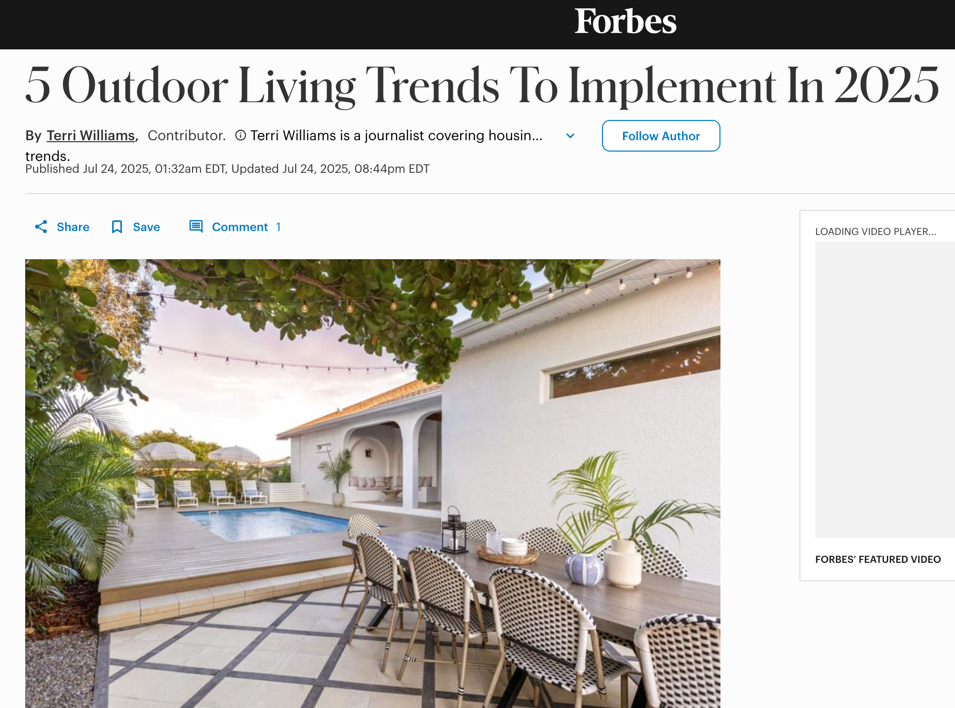 Forbes Outdoor Living Trends feature on Yardzen