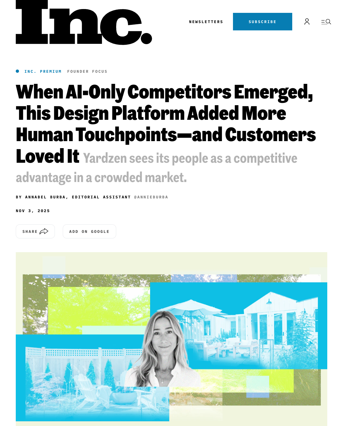 Inc. Magazine feature on Allison Messner of Yardzen