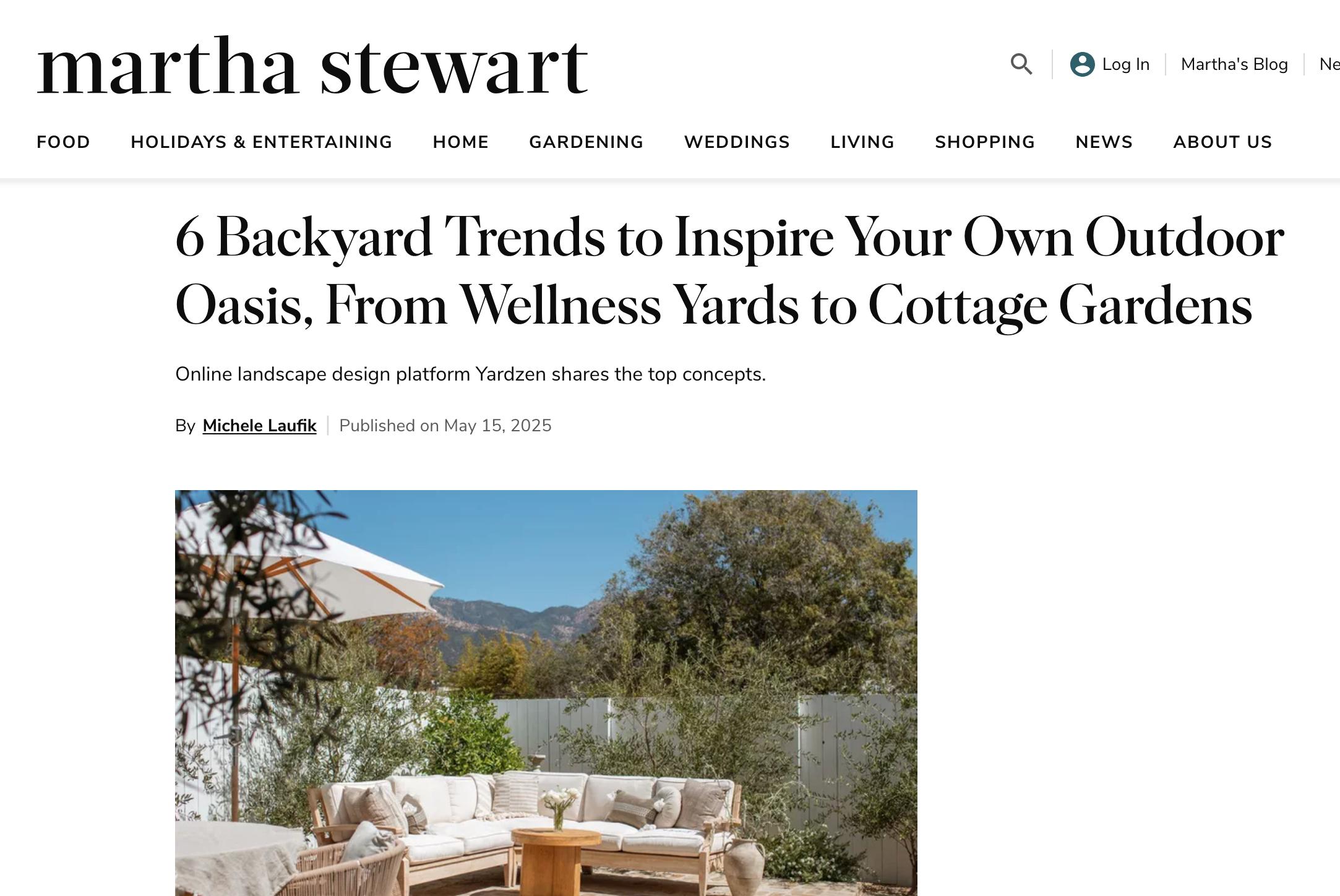 Martha Stewart story on Backyard Trends, featuring Yardzen
