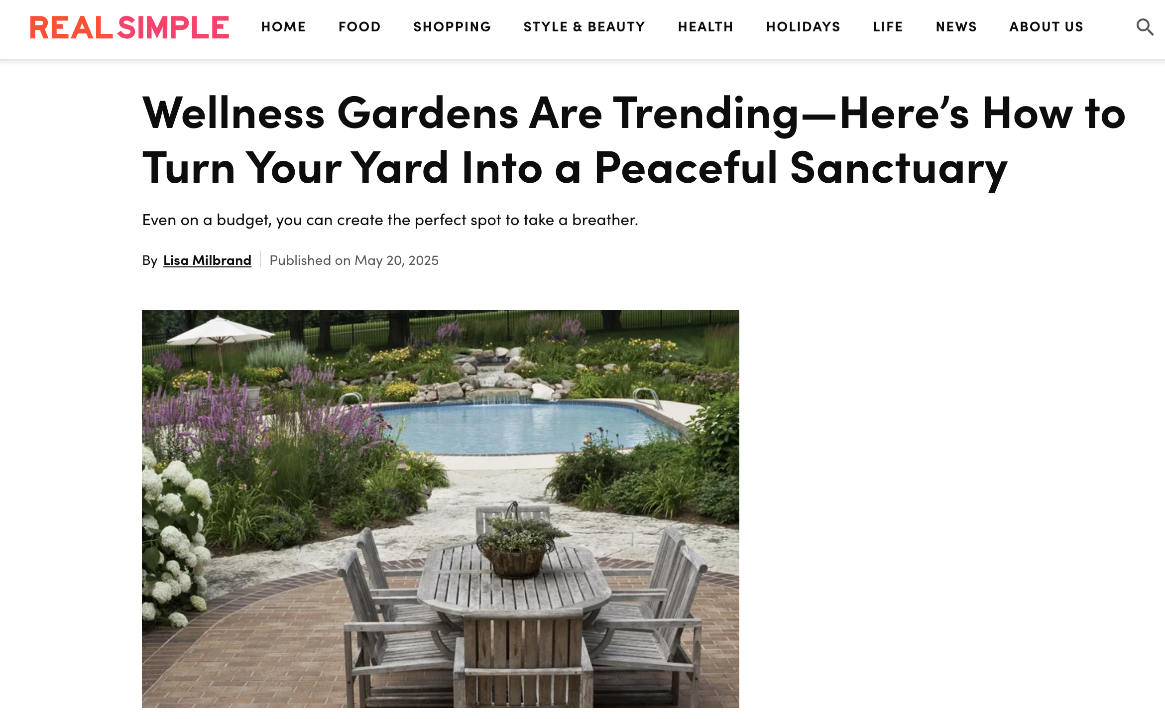 Wellness Gardens feature story on Yardzen in Real Simple