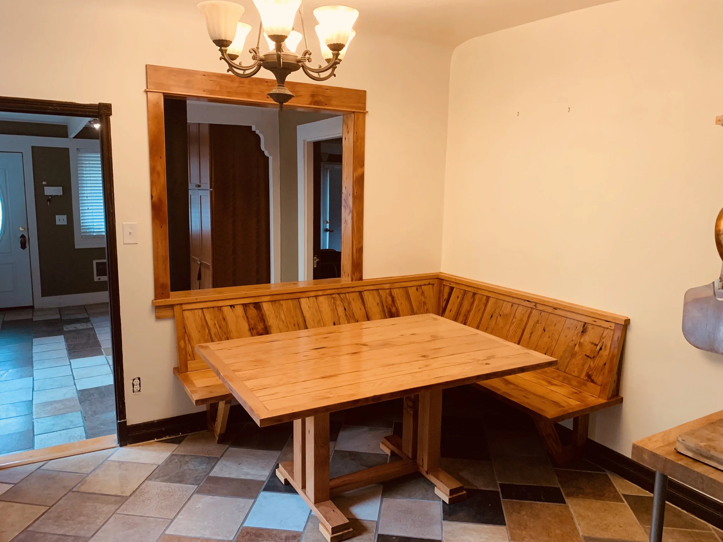 Custom reclaimed doug fir table and nook