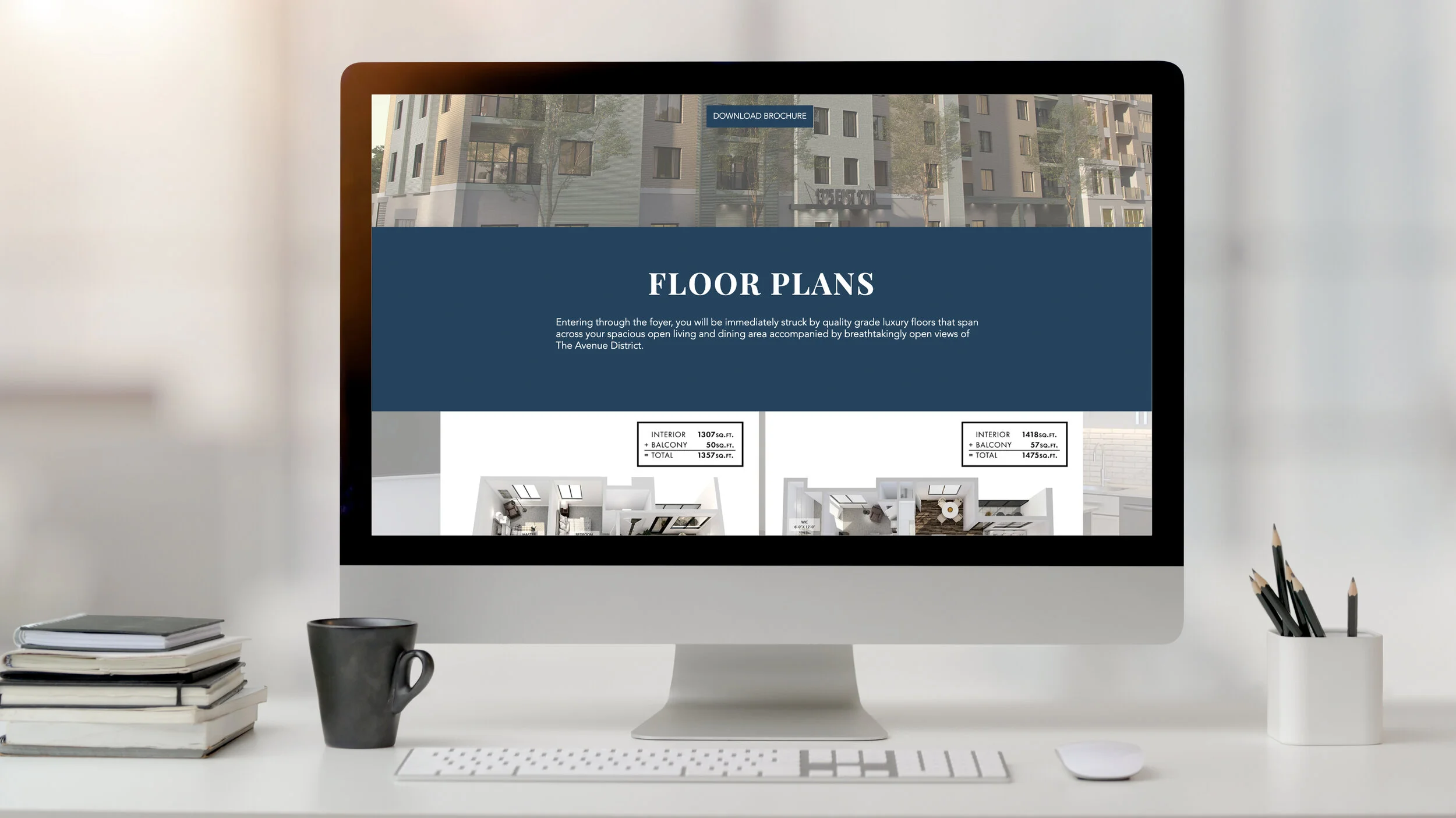 Website continuation scroll for 12TH + AVE *Now known as The Avenue District II with updates shown.