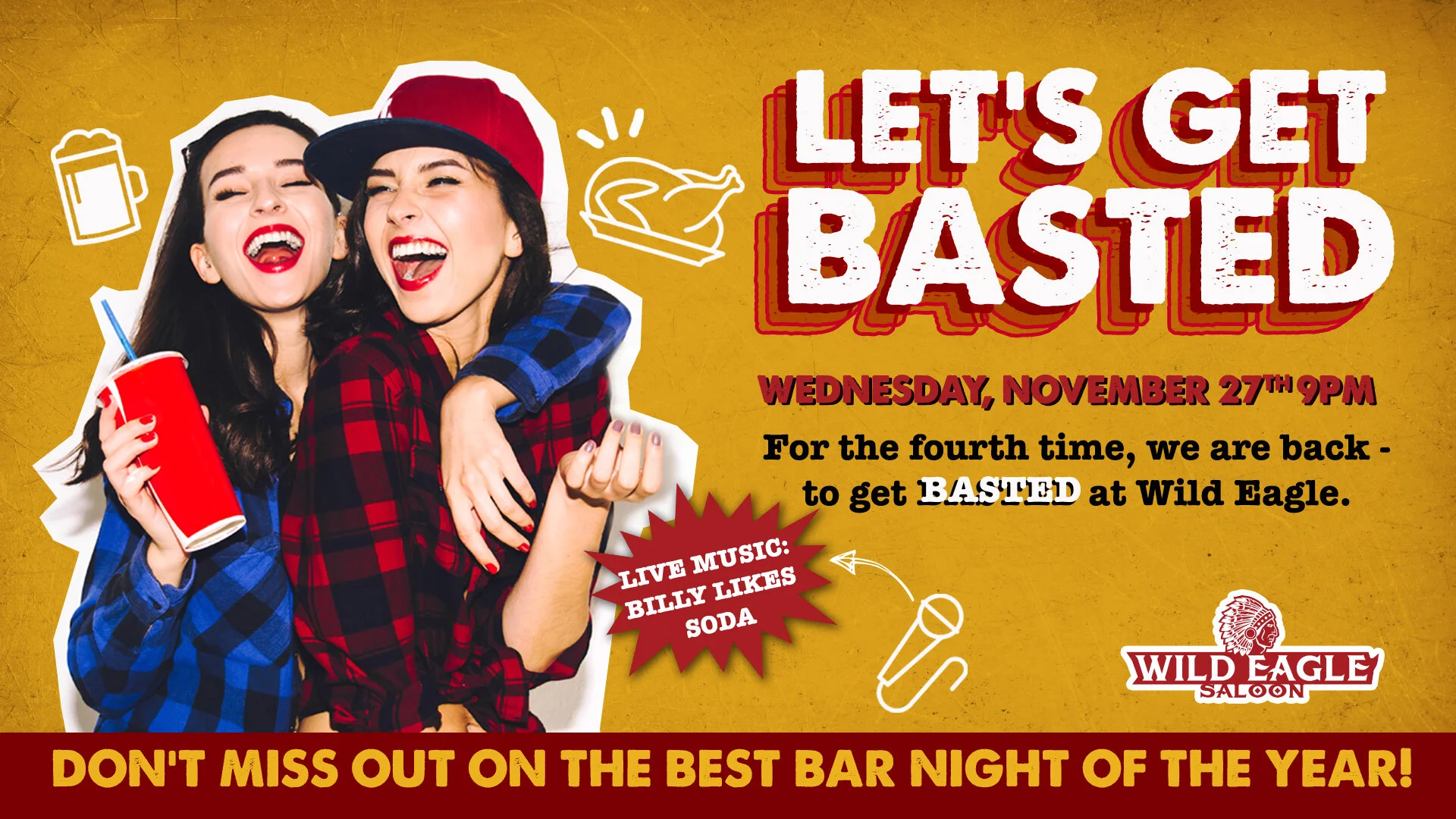 Facebook Coverphoto for an event at Wild Eagle Saloon.