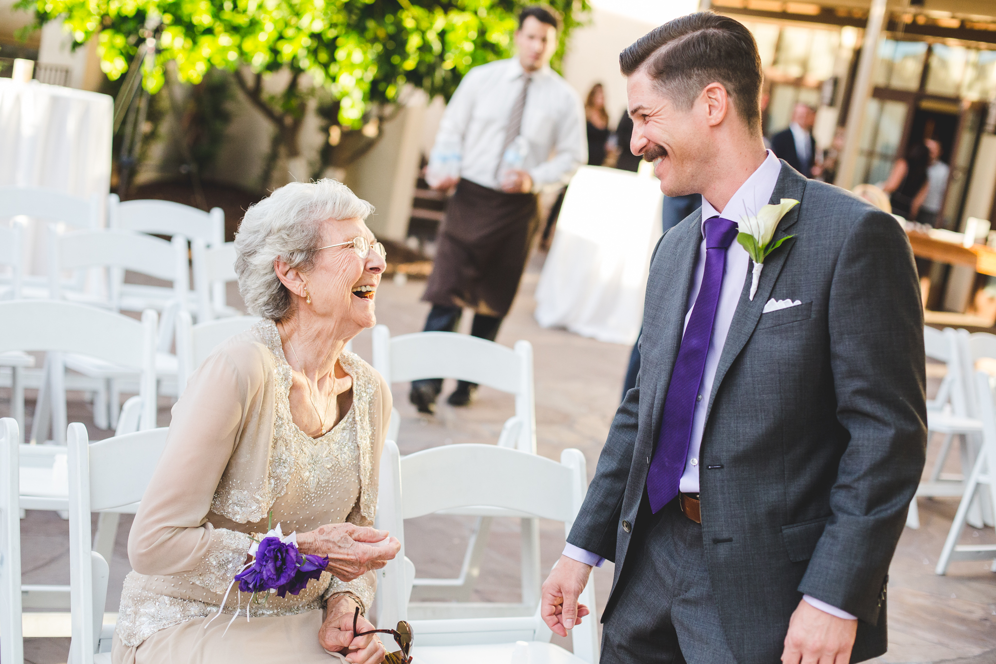 chad groom and grandmother share a laugh
