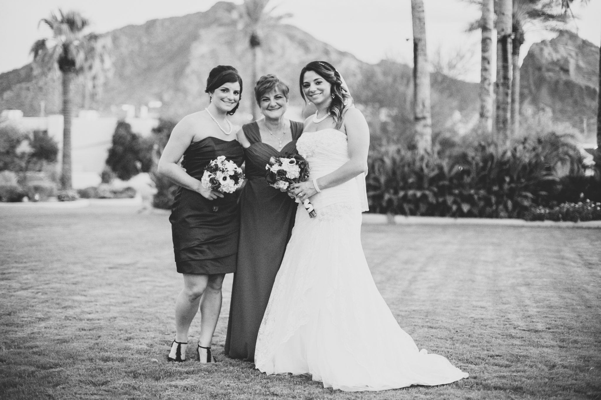 lc bw bride maid of honor and mother portrait