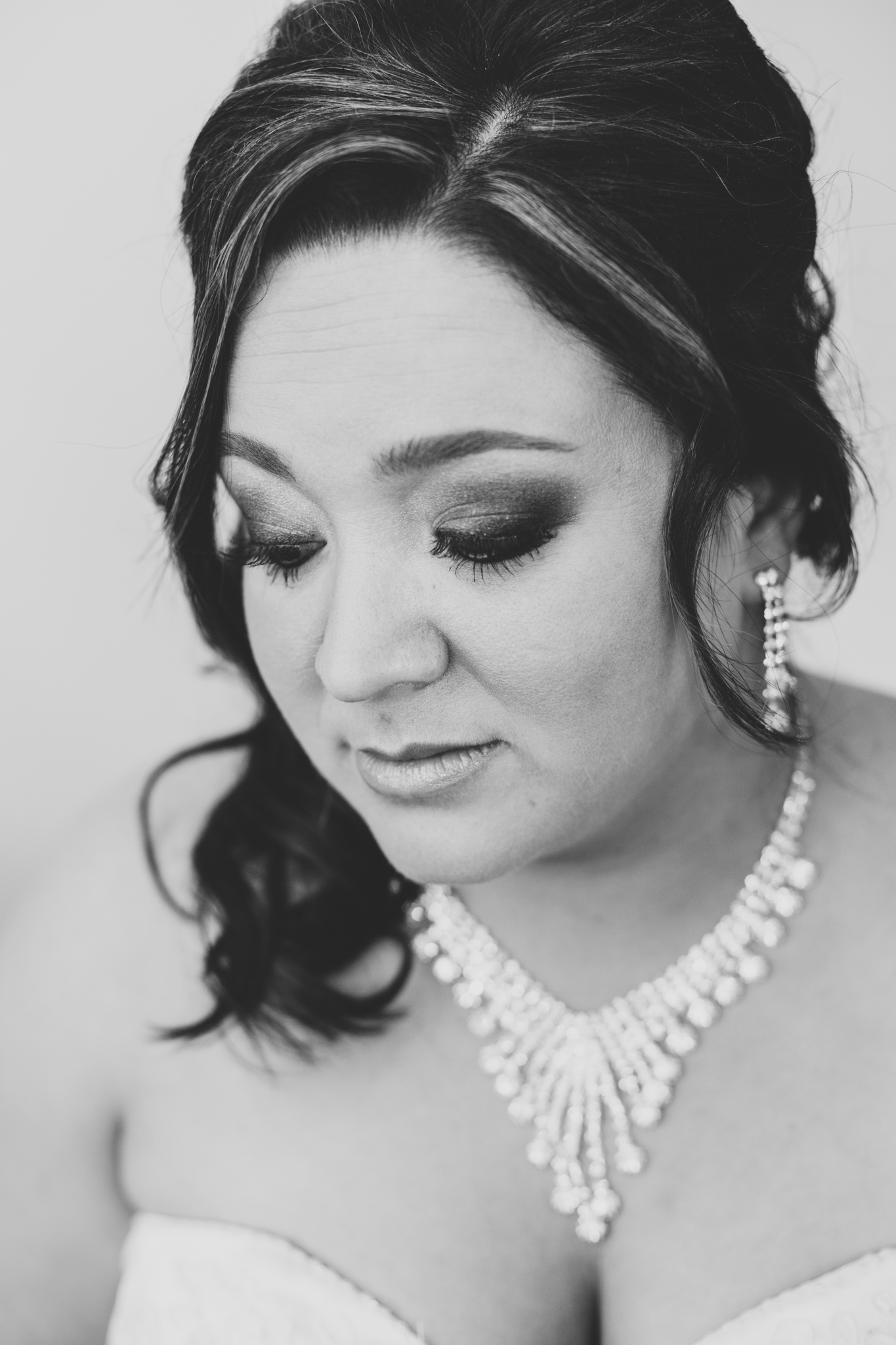 bw bridal portrait bride with jewelry on mj
