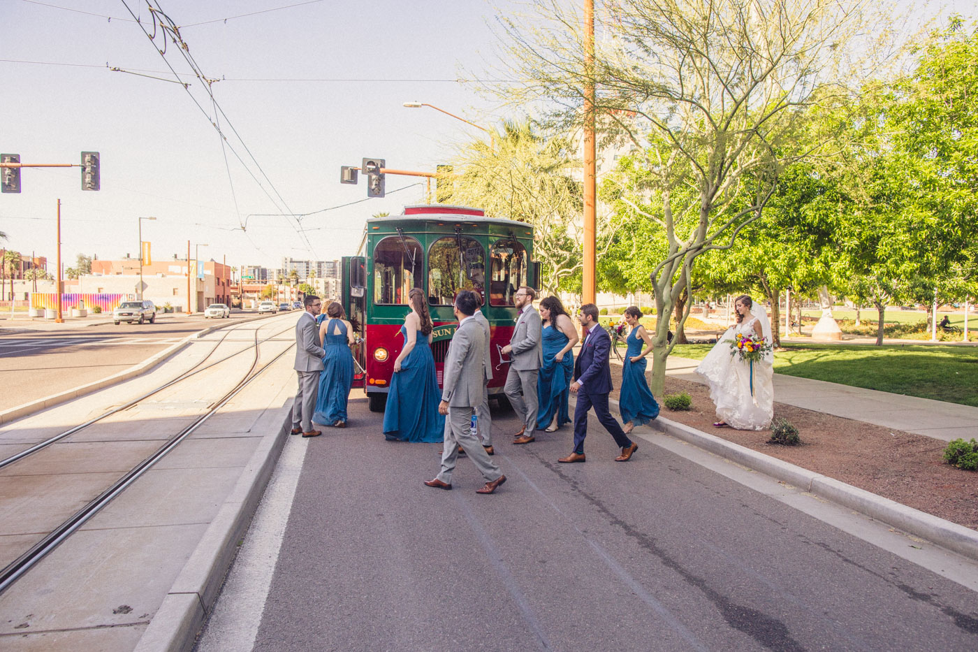 wedding-party-getting-on-trolley
