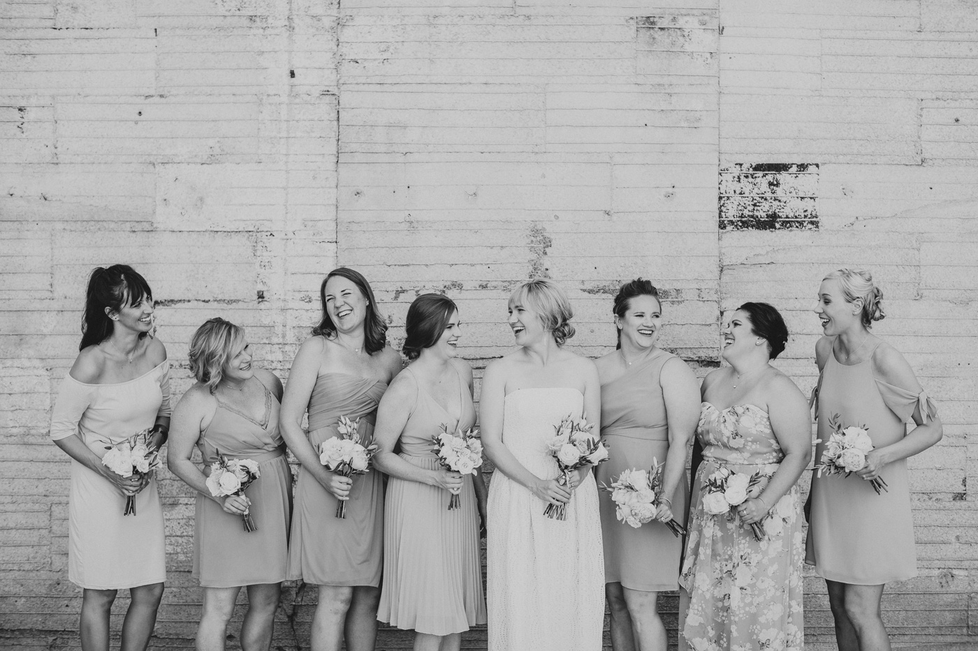 black-and-white-laughing-bridesmaids