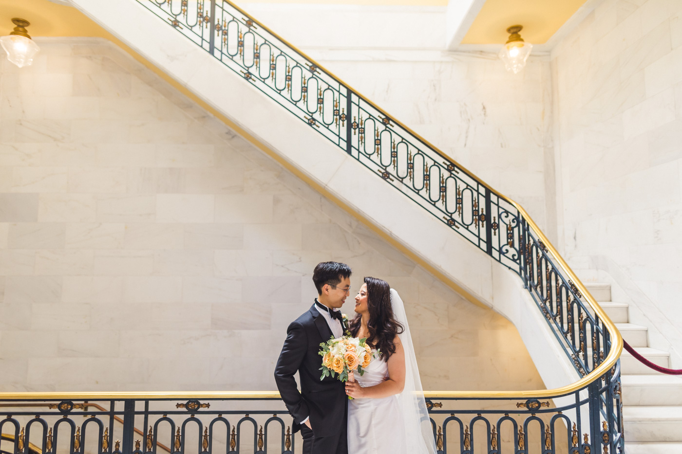 romantic-sf-city-hall-stairs-wedding-portrait