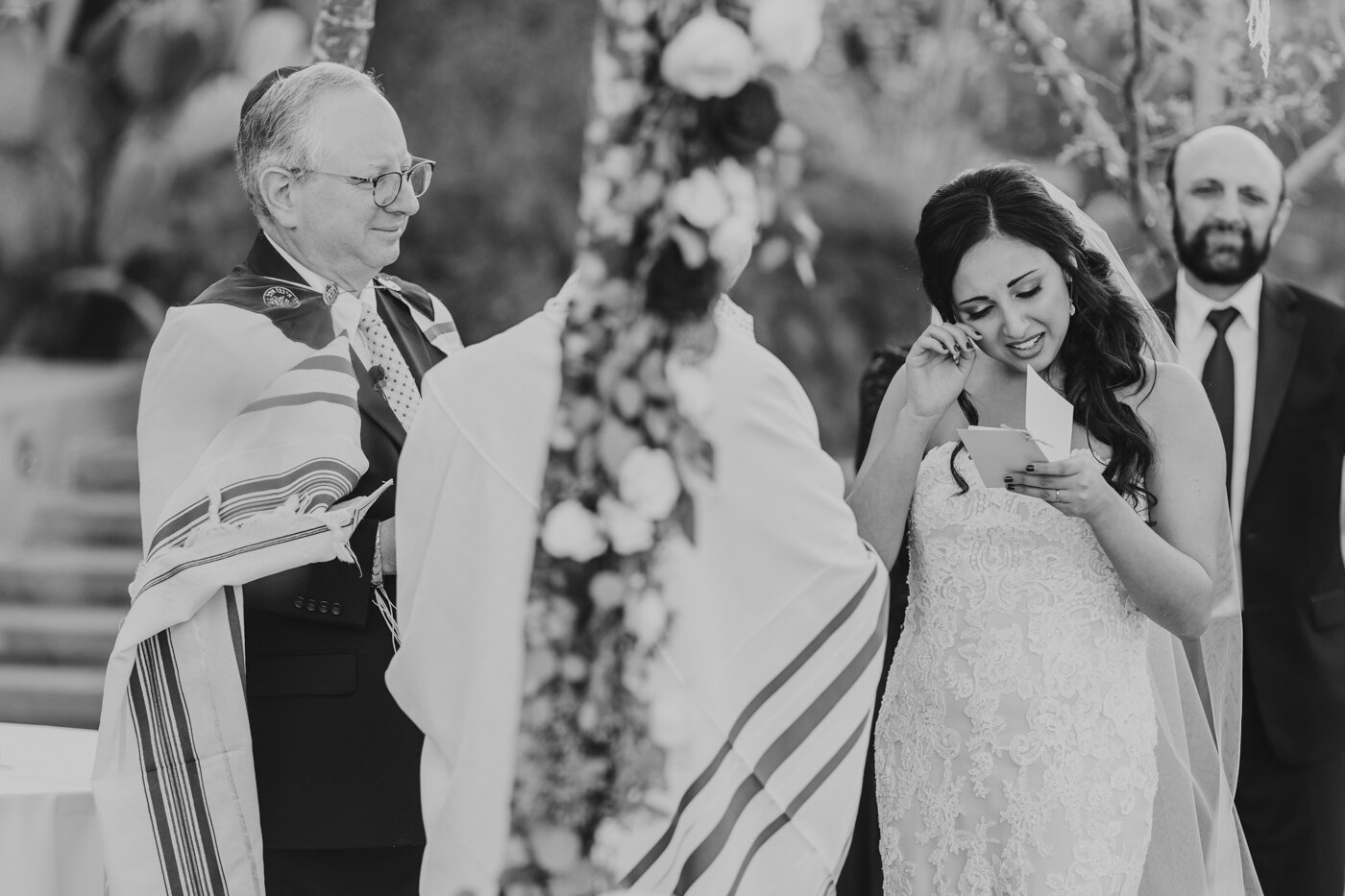 black-and-white-bride-crying-at-ceremony