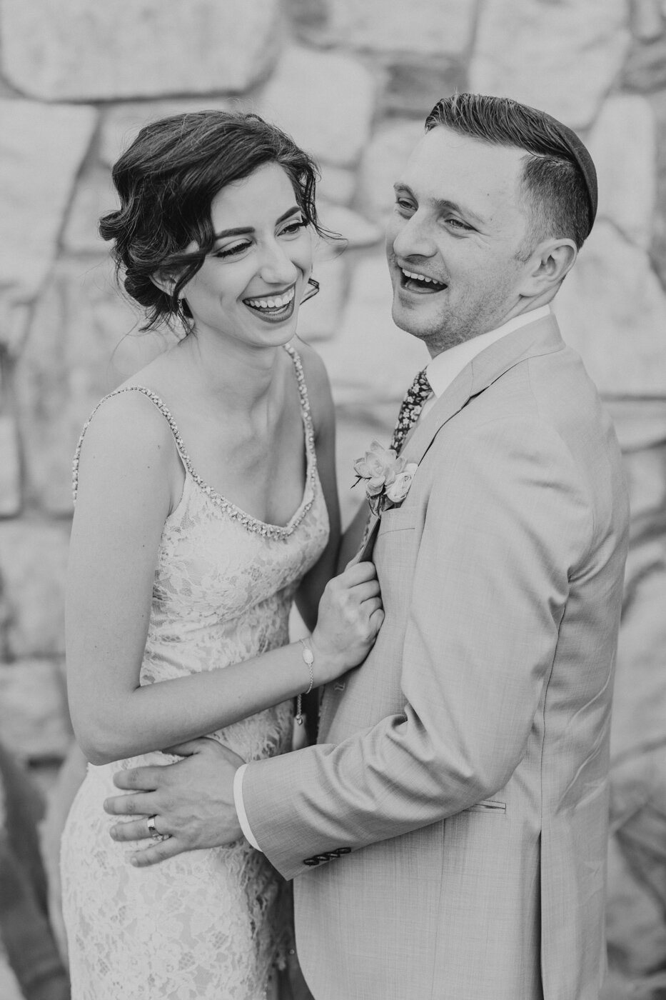 black-and-white-bride-and-groom-laughing
