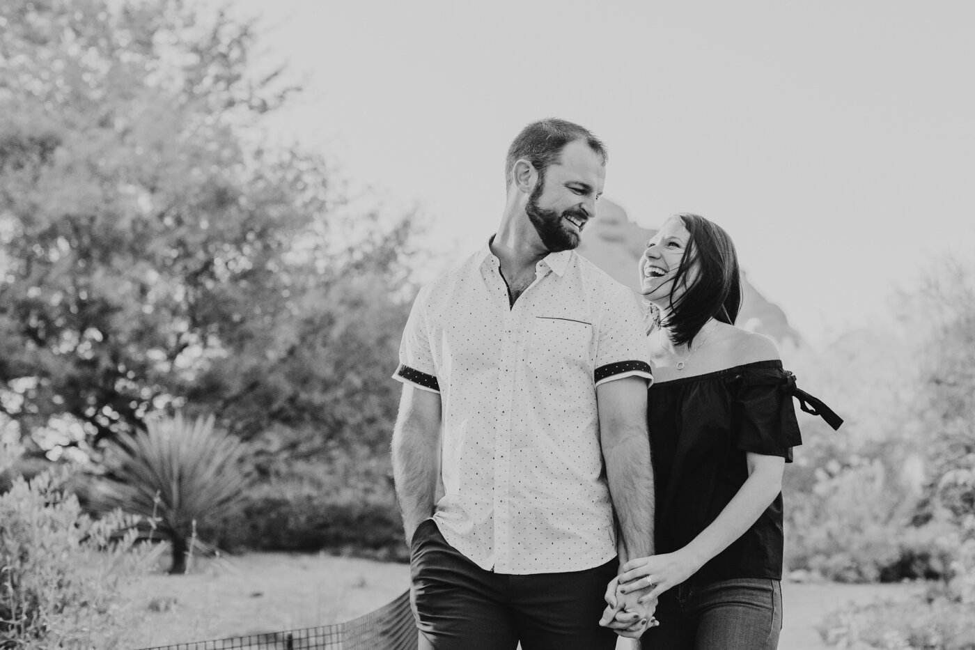 black-and-white-laughing-engagement-photo