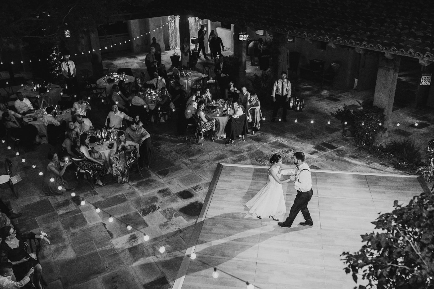 birds eye view of first dance at wedding reception