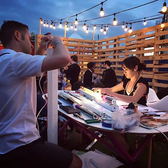 Finishing out last night at the #SpotifyHouse, where we designed a new light inspired by the music playing throughout the day. Great #SXSW experience brought by #Spotify and #Squarespace!