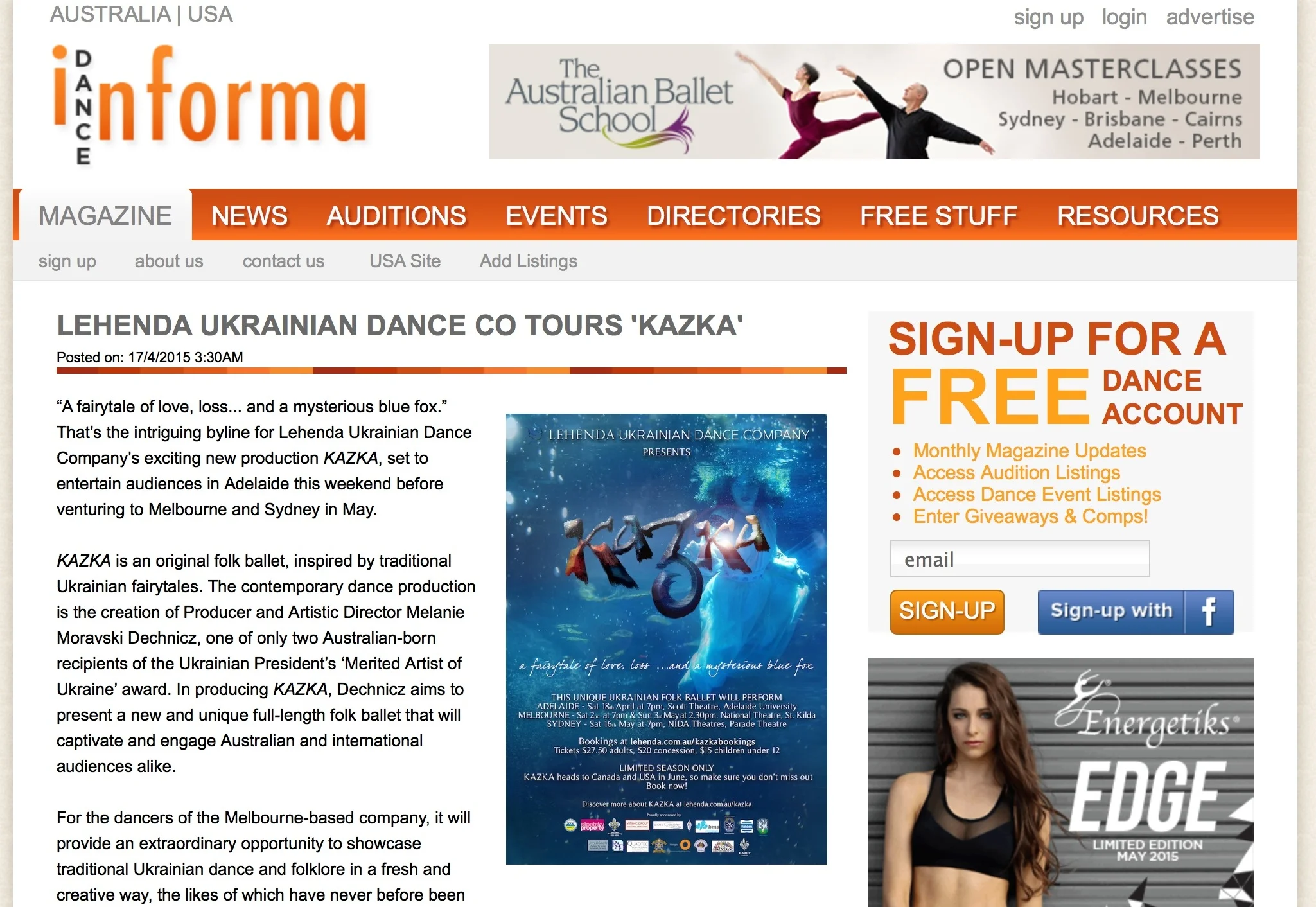 Kazka Featured in Dance Informa