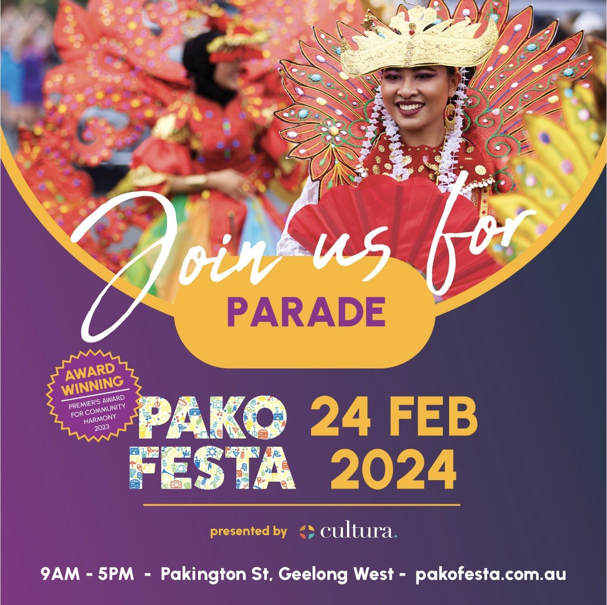 Come down and see us perform tomorrow at PAKO FESTA!

Our Youth Company and Lehenda Ukrainian Dance Company will be performing in the parade at 11am alongside @ukrainiansingeelong .
Then check out our stage performance with Level 4 and Youth Company 