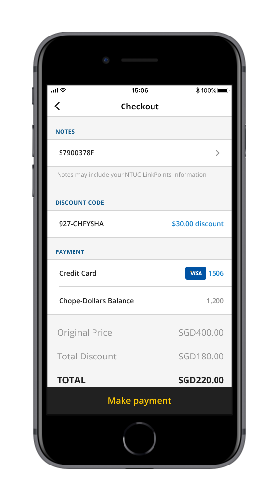 The introduction of payment function within the new major release of the Chope app, integrated the native app interface with Stripe