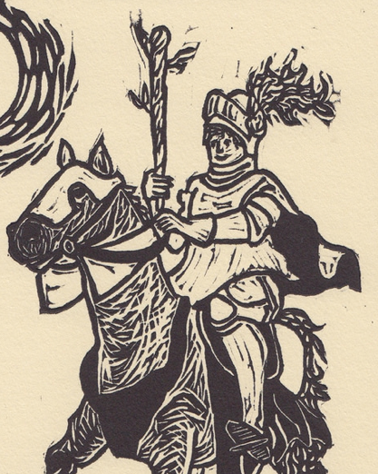 Detail of Knight of Wands (2014).