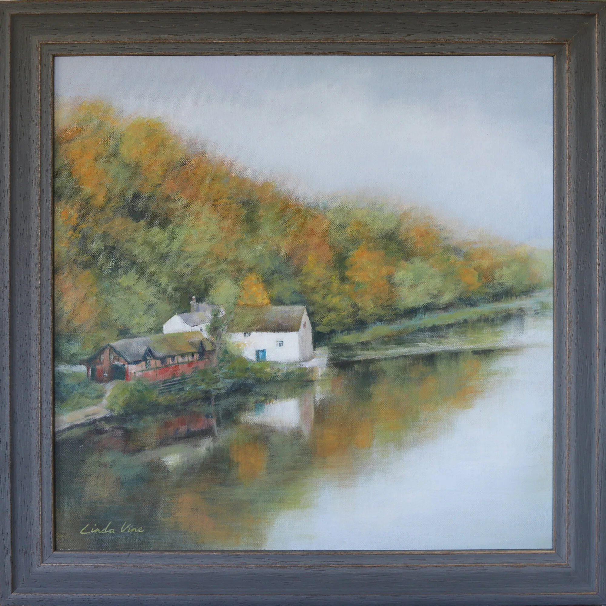 By the river - Framed Original Painting 47.5cm x 47.5cm