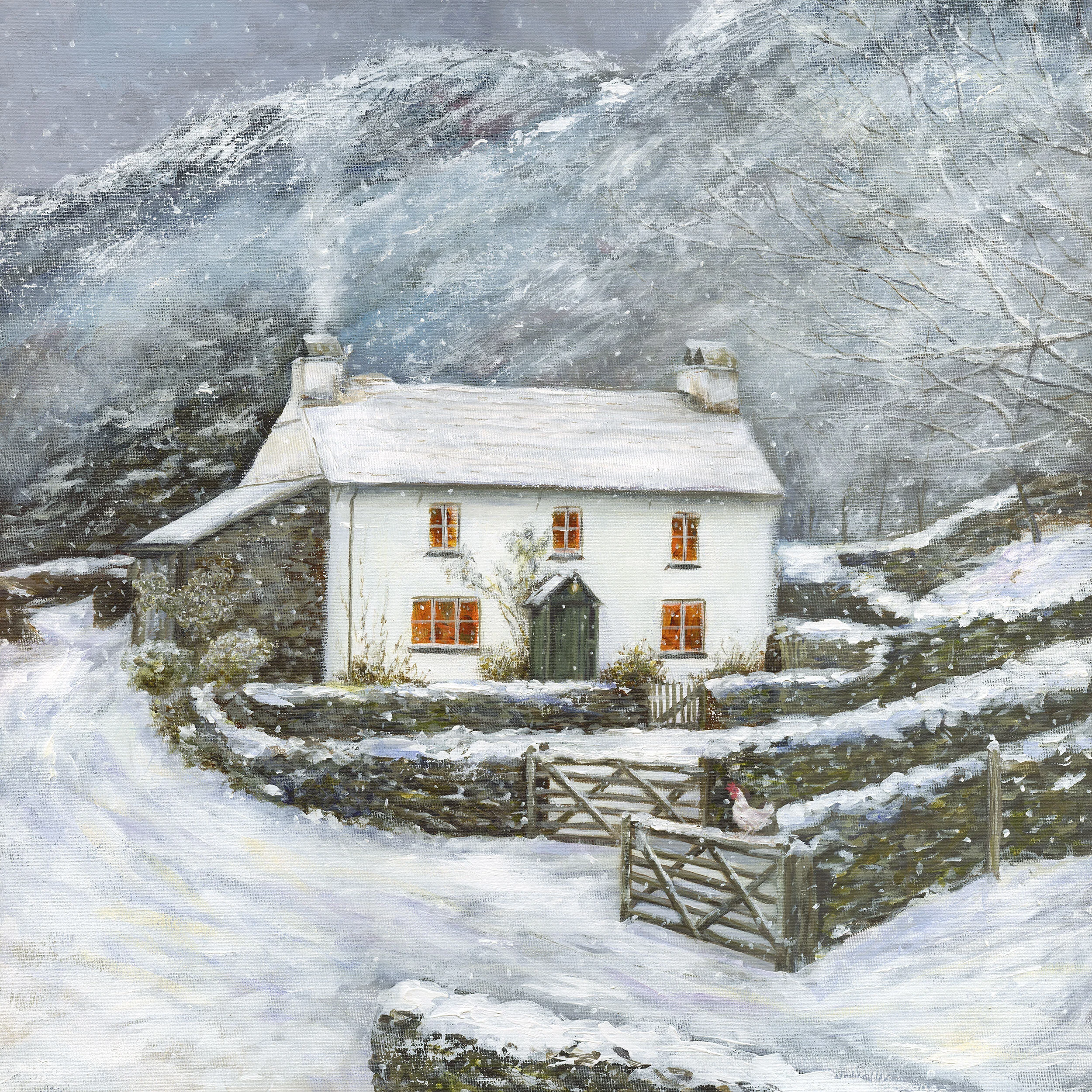 Yew Tree Farm - Winter Art Print, Snow Scene