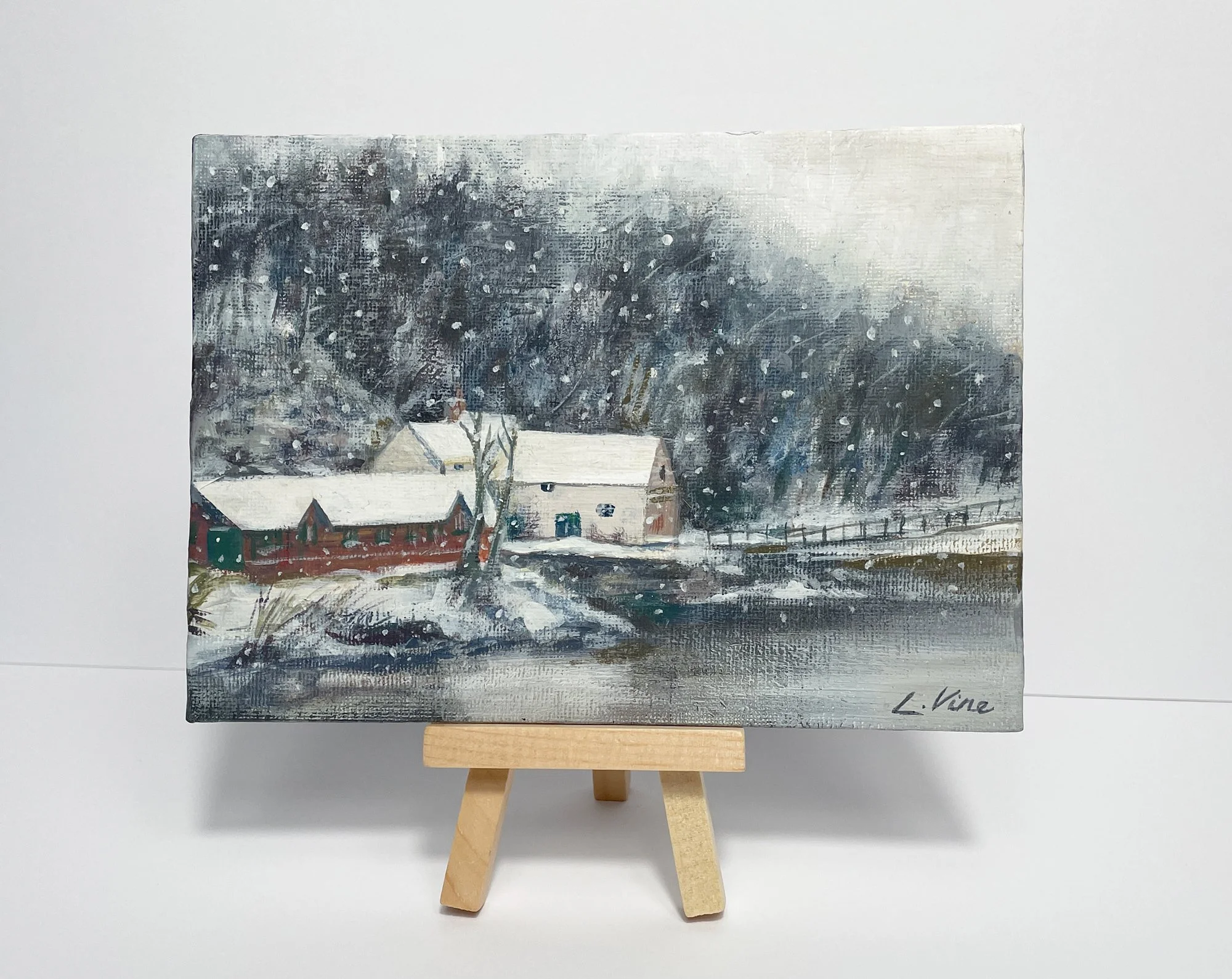 Old Mill and Boathouse, Durham riverside - Mini Original Painting