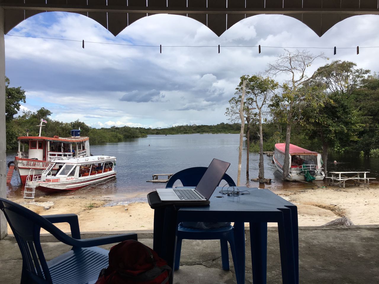 Mobile office in the Amazon. 