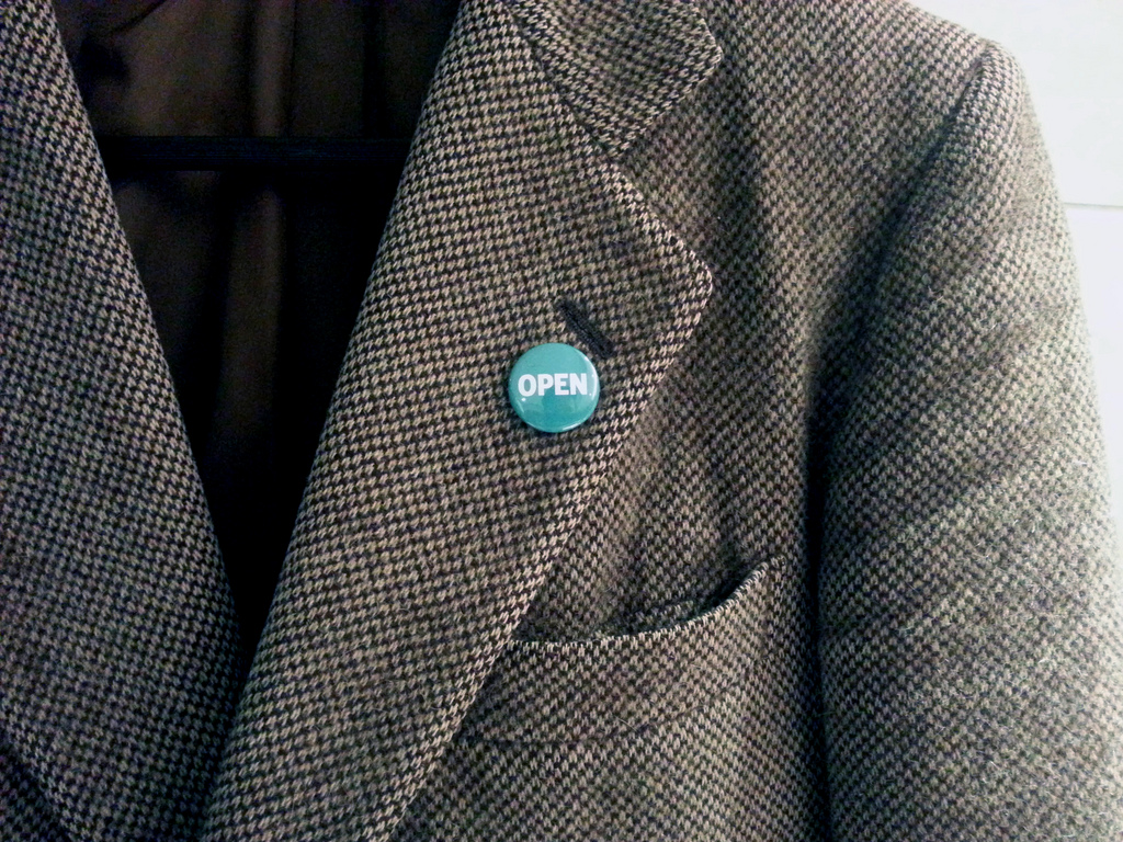 Open Knowledge Foundation, "OPEN" lapel pin, by Brian Glanz