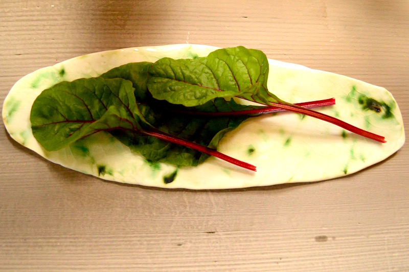 Porcelain serving plate. Swiss chard courtesy of my garden. 