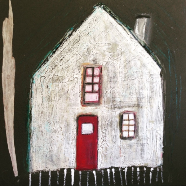 She Built Her Own House 40x40 cm mixed media collage on gallery canvas. (available) 200 euro plus shipping