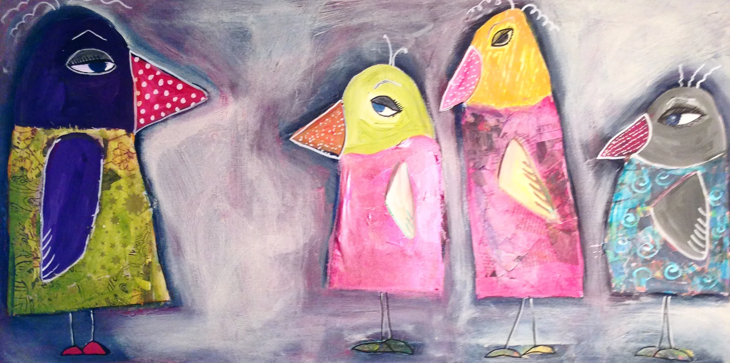 Myrtle Got New Red Shoes (mixed media on canvas)